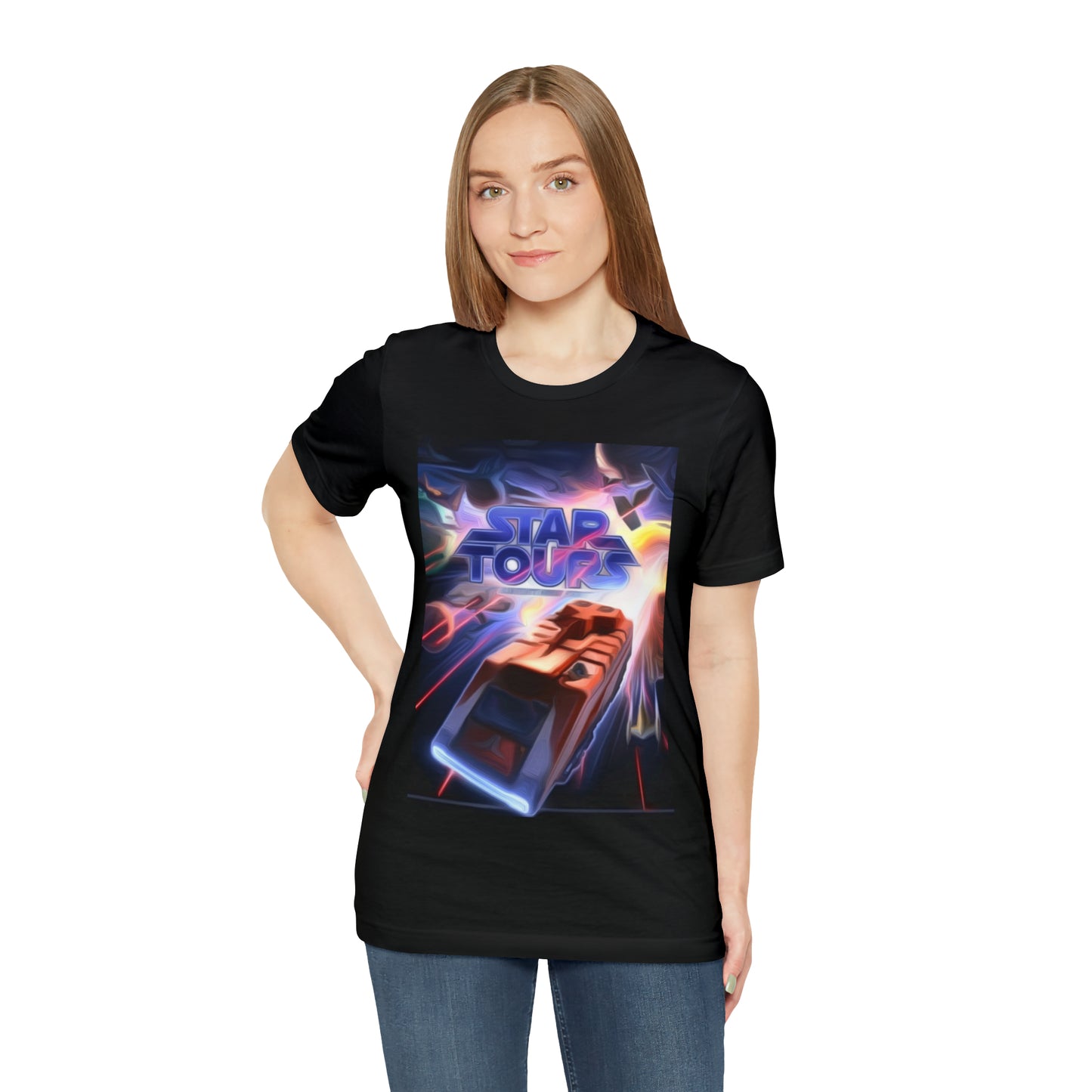 Unisex Jersey Short Sleeve Tee Painting of Disneyland STAR TOURS Poster