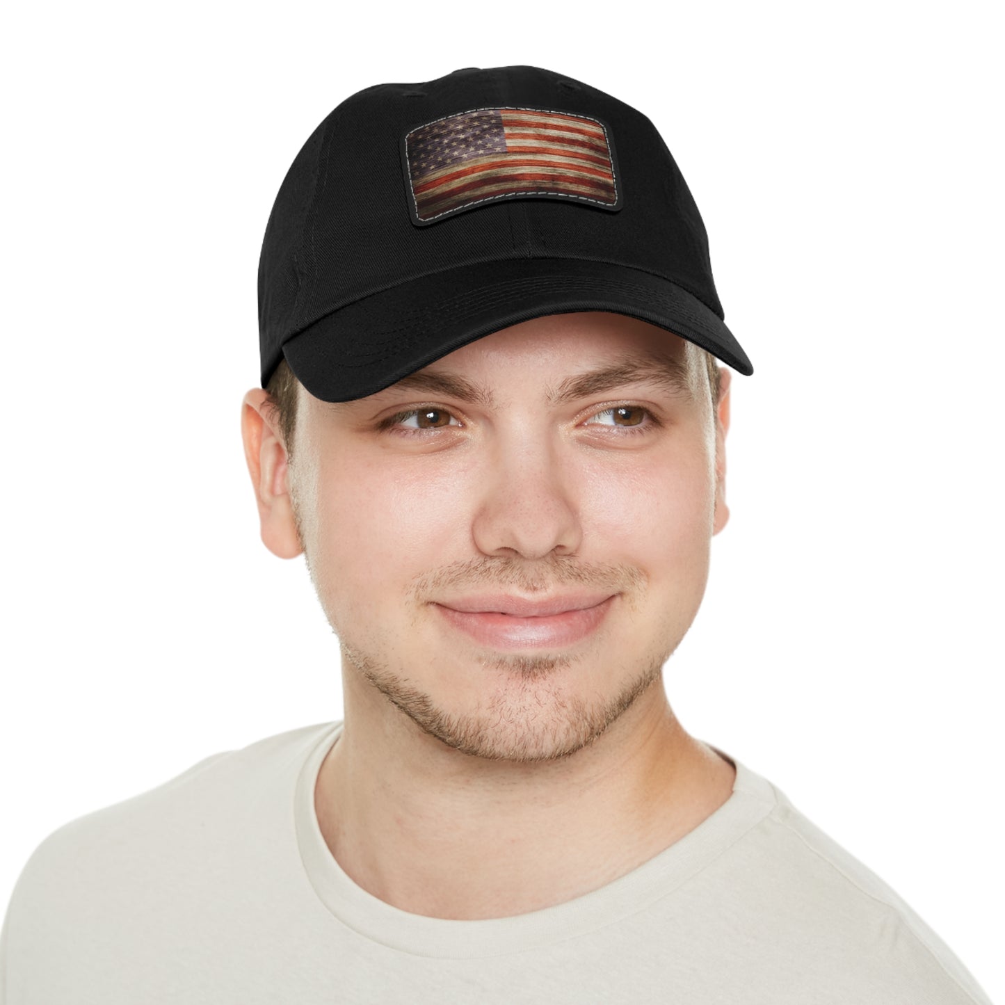 Dad Hat with Leather Patch (Rectangle) Worn vintage American flag