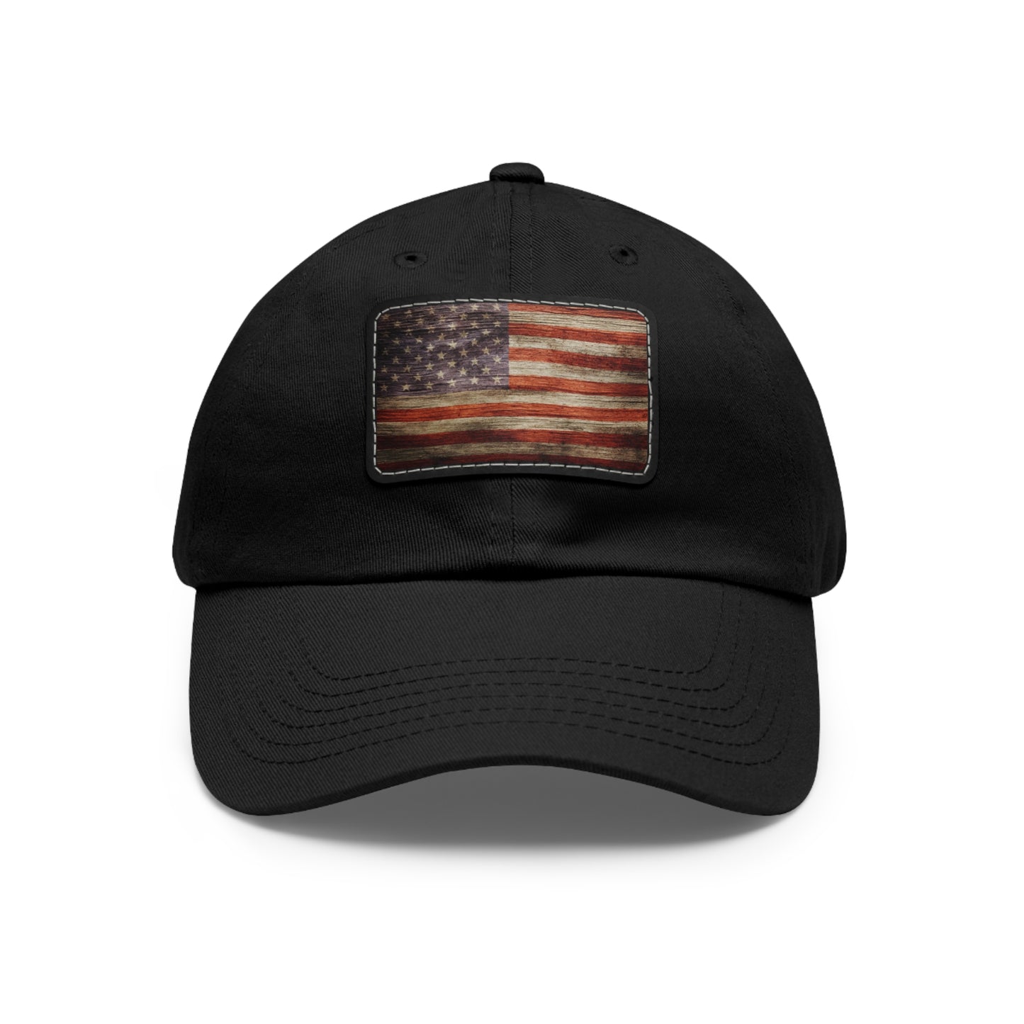 Dad Hat with Leather Patch (Rectangle) Worn vintage American flag