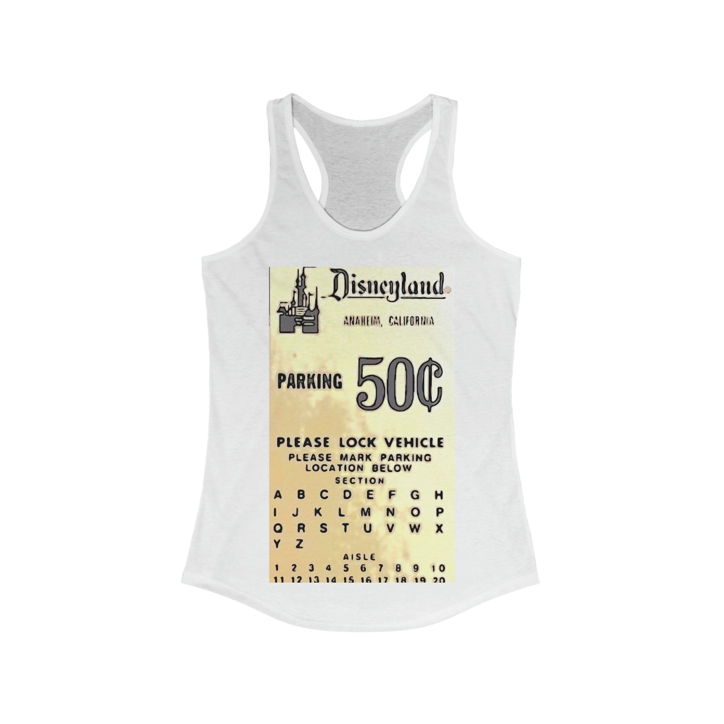 Women's Ideal Racerback Tank Painting of Disneyland Vintage Ticket Stub Parking