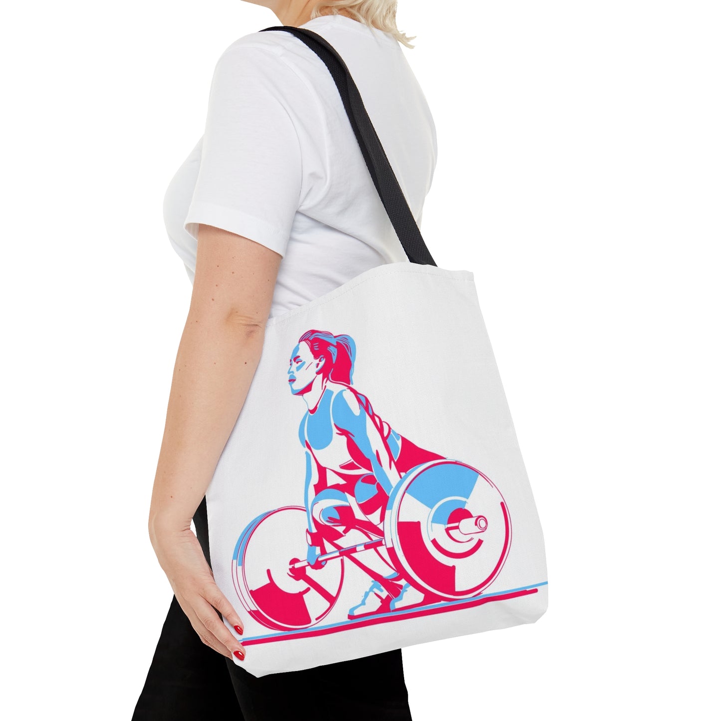 AOP Tote Bag the woman weightlifter doing lift big weight Gym