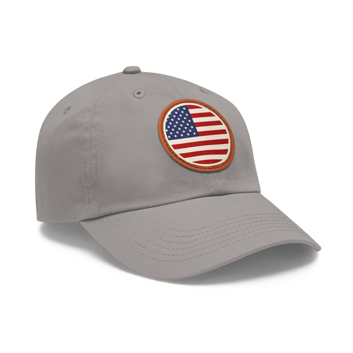 Dad Hat with Leather Patch (Round) Vintage Round United States of America Flag