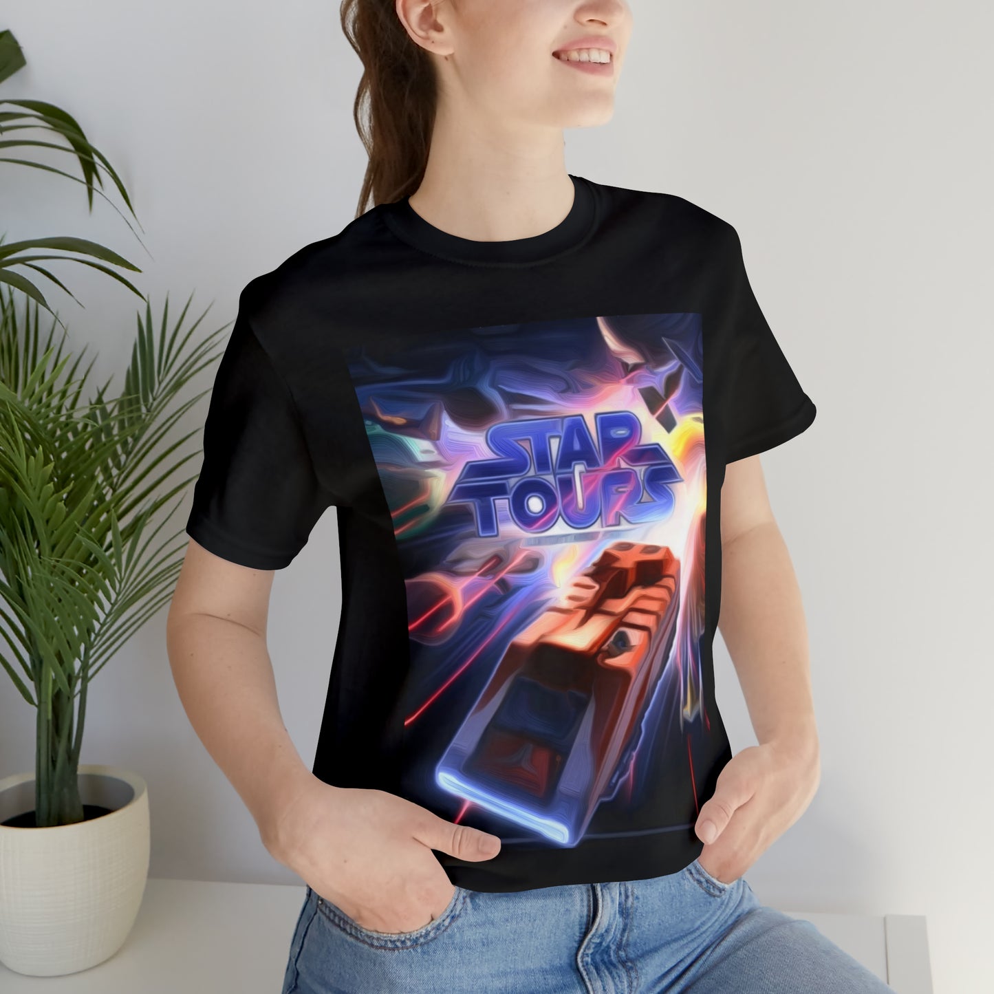 Unisex Jersey Short Sleeve Tee Painting of Disneyland STAR TOURS Poster