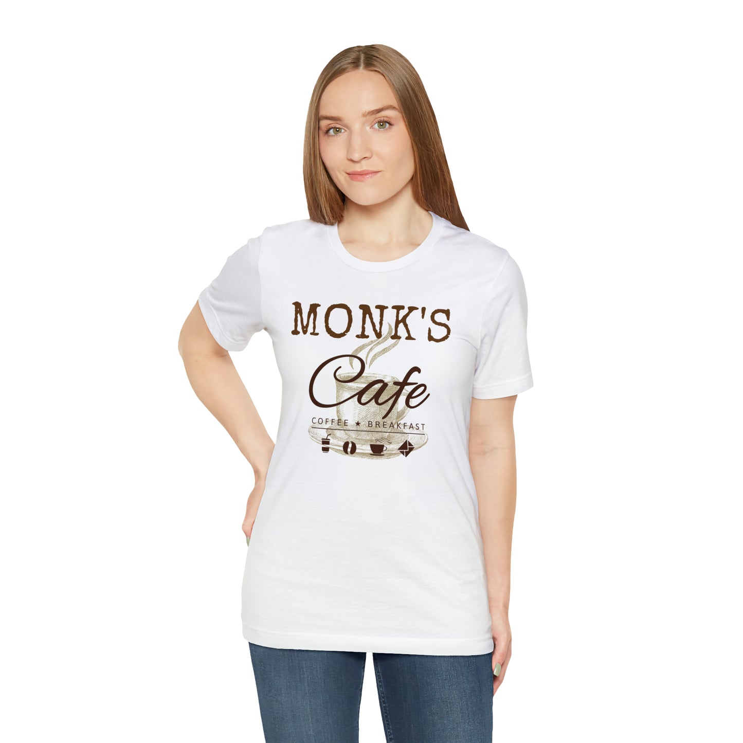 Unisex Jersey Short Sleeve Tee Seinfeld TV Show "Monk's Cafe"