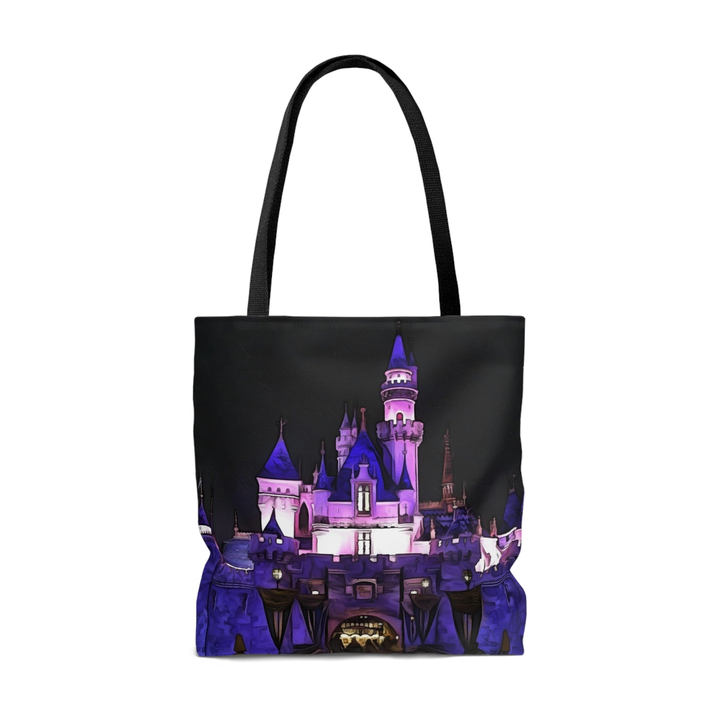 AOP Tote Bag Painting of Disneyland Sleeping Beauty Castle night Time