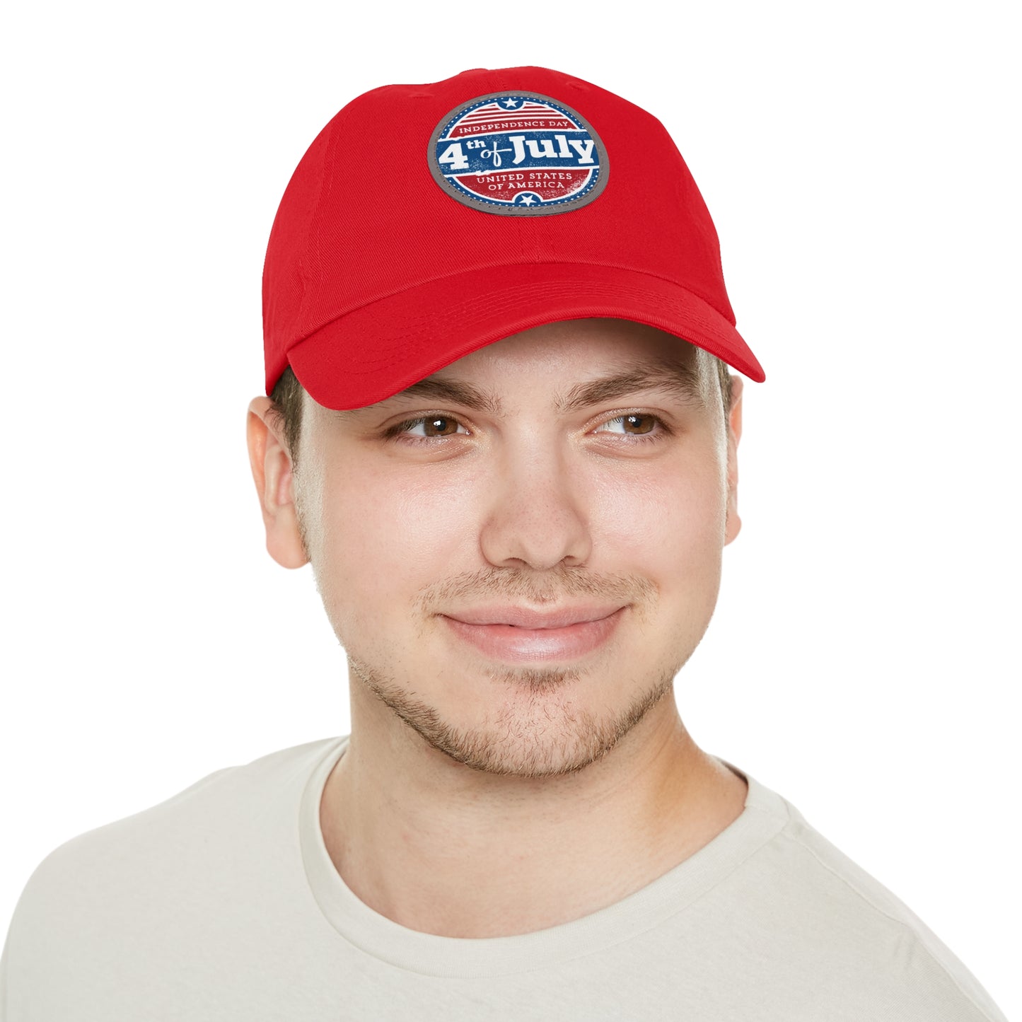 Dad Hat with Leather Patch (Round)Vintage Fourth of July Independence day stamp