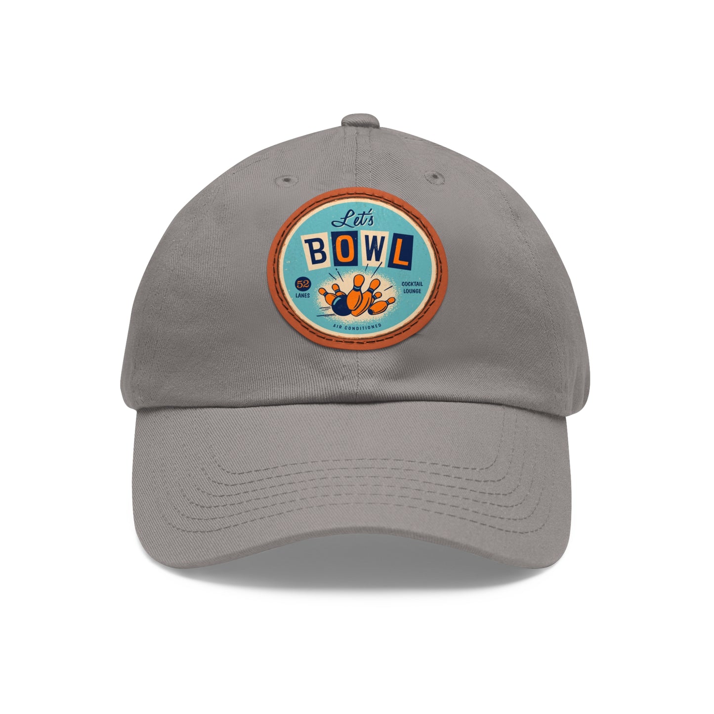 Dad Hat with Leather Patch (Round) Vintage style round metal sign - Let’s Bowl