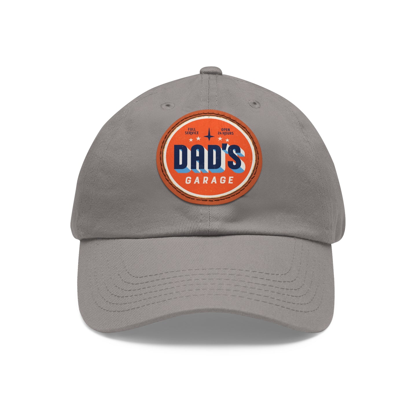 Dad Hat with Leather Patch (Round) Vintage metal sign - Dad’s Garage