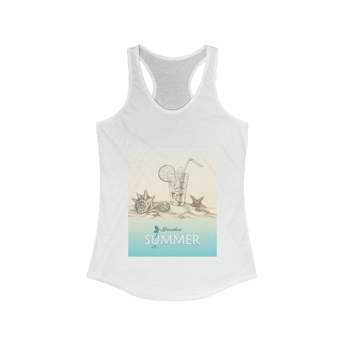 Women's Ideal Racerback Tank Summer holidays hand-drawn, sandy beach