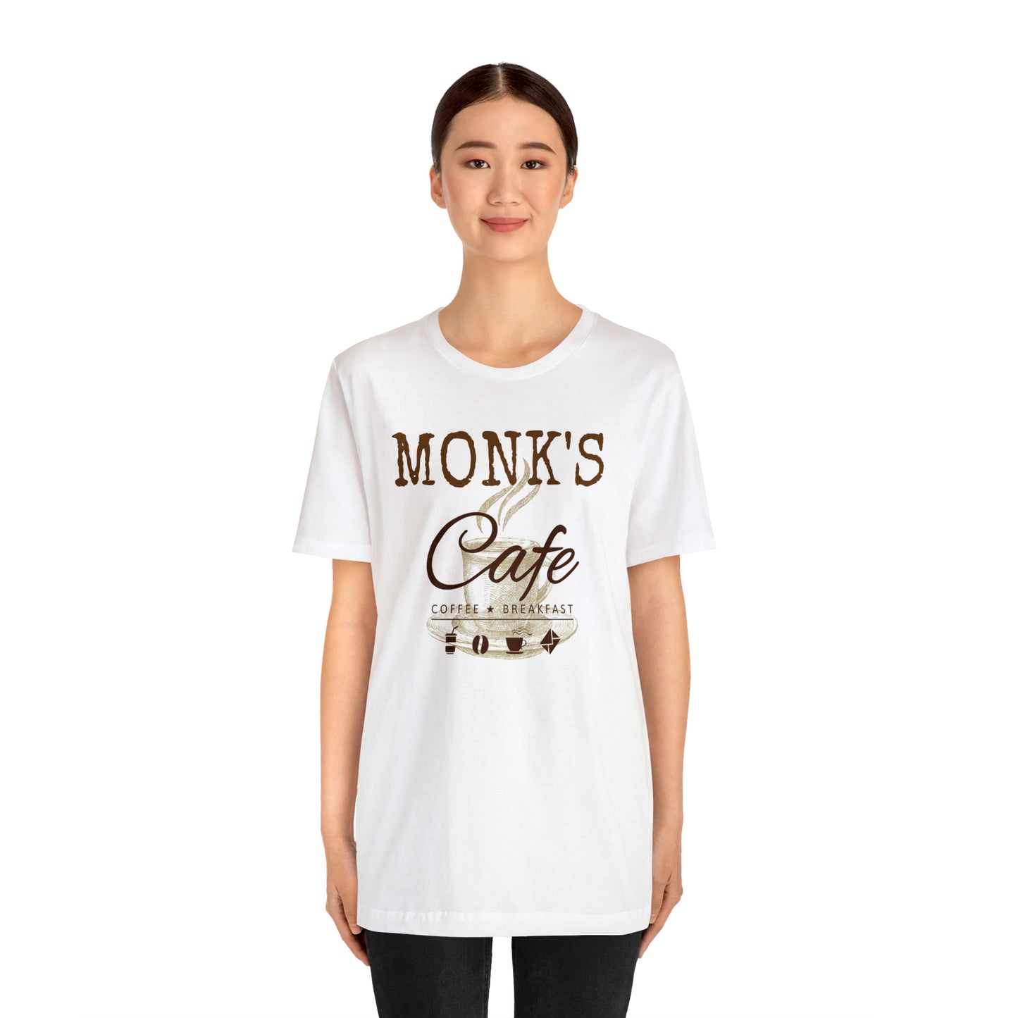 Unisex Jersey Short Sleeve Tee Seinfeld TV Show "Monk's Cafe"