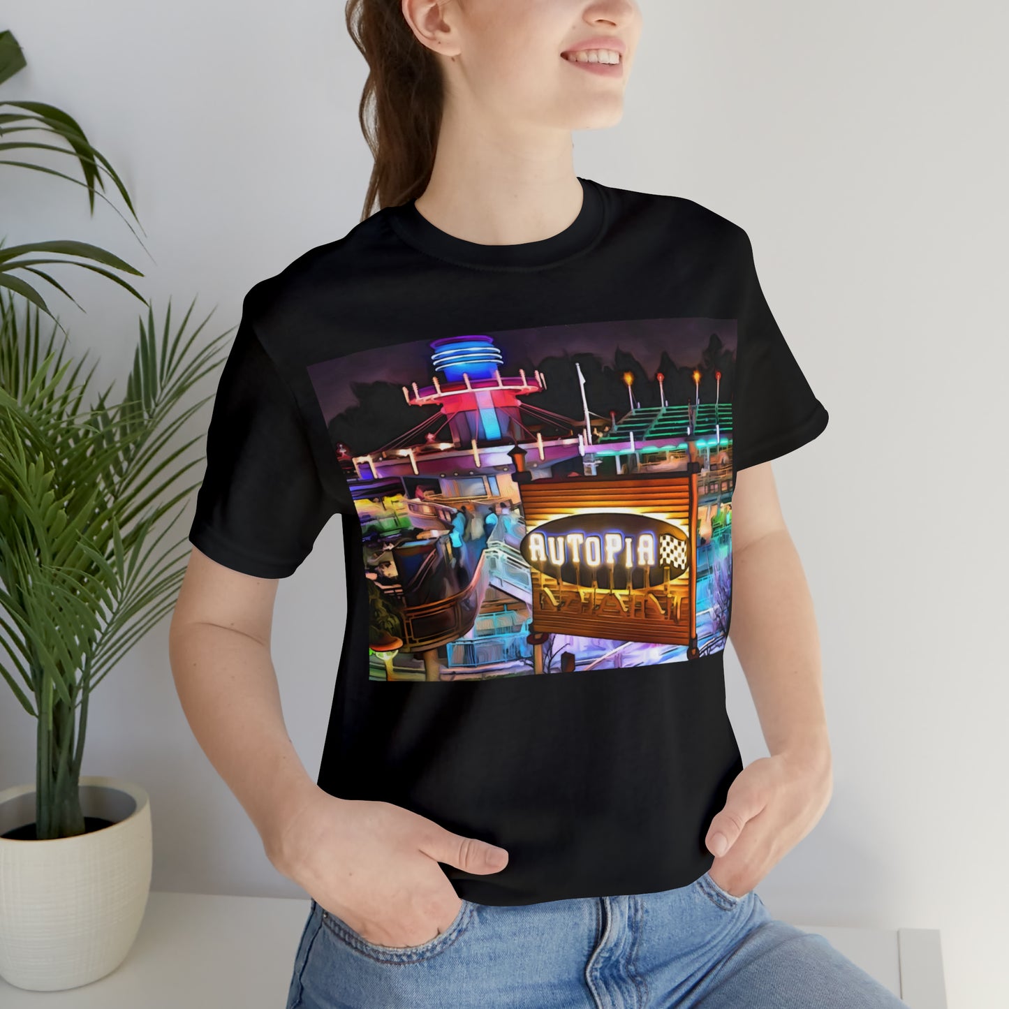 Unisex Jersey Short Sleeve Tee Painting of Disneyland AUTOPIA
