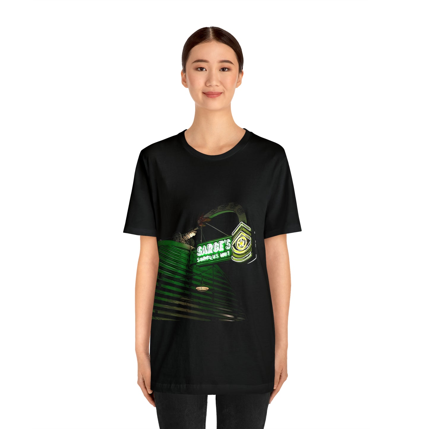 Unisex Jersey Short Sleeve Tee Painting of Disneyland Surge's Surplus Hut DCA