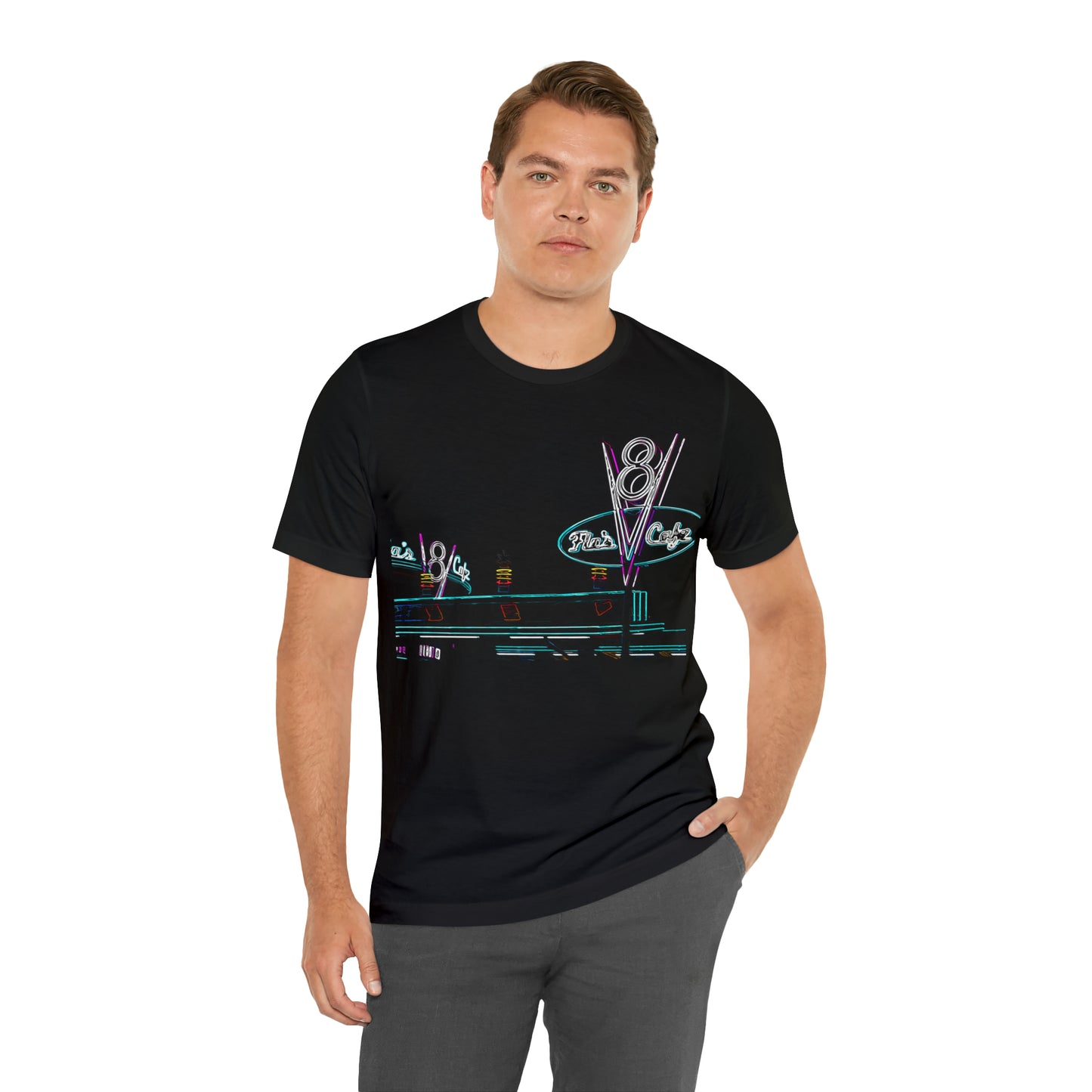 Unisex Jersey Short Sleeve Tee Painting of Disneyland Resort DCA Flo's V8 Cafe