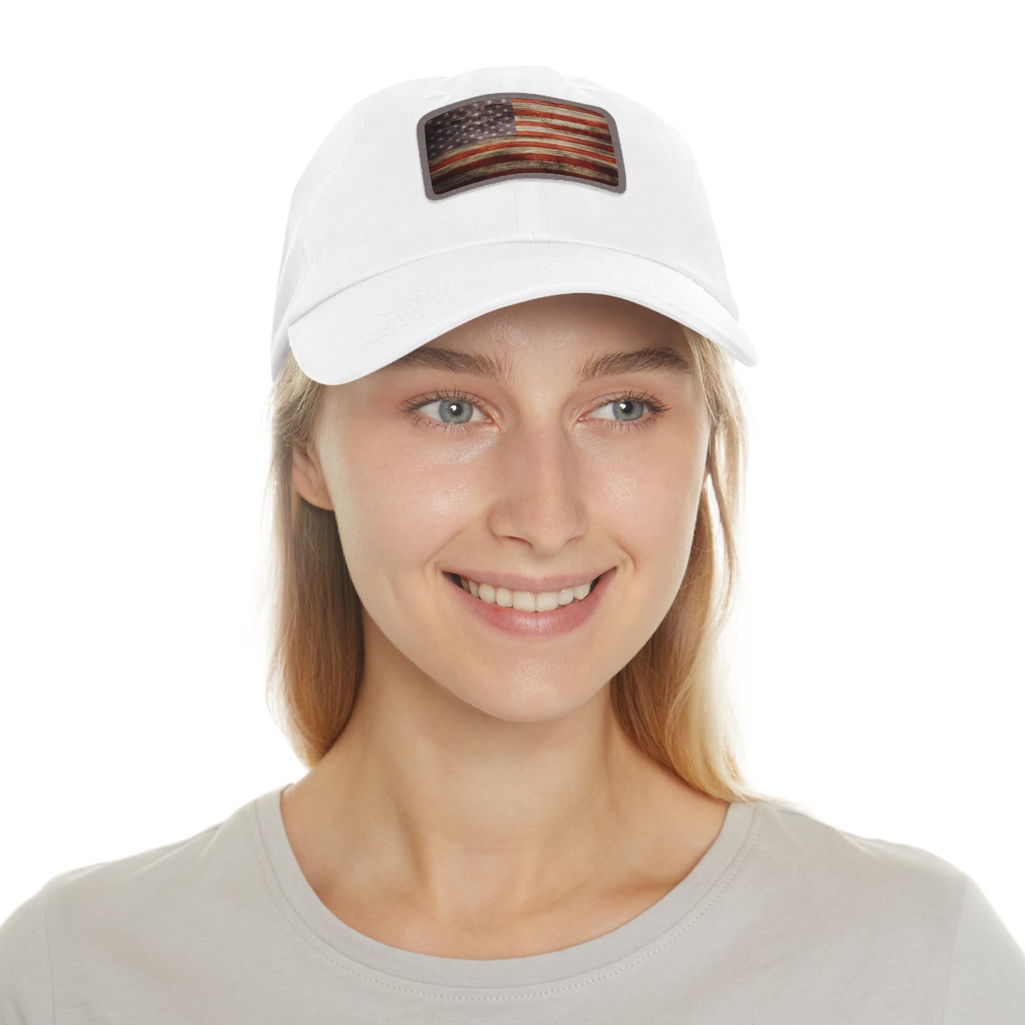 Dad Hat with Leather Patch (Rectangle) Worn vintage American flag