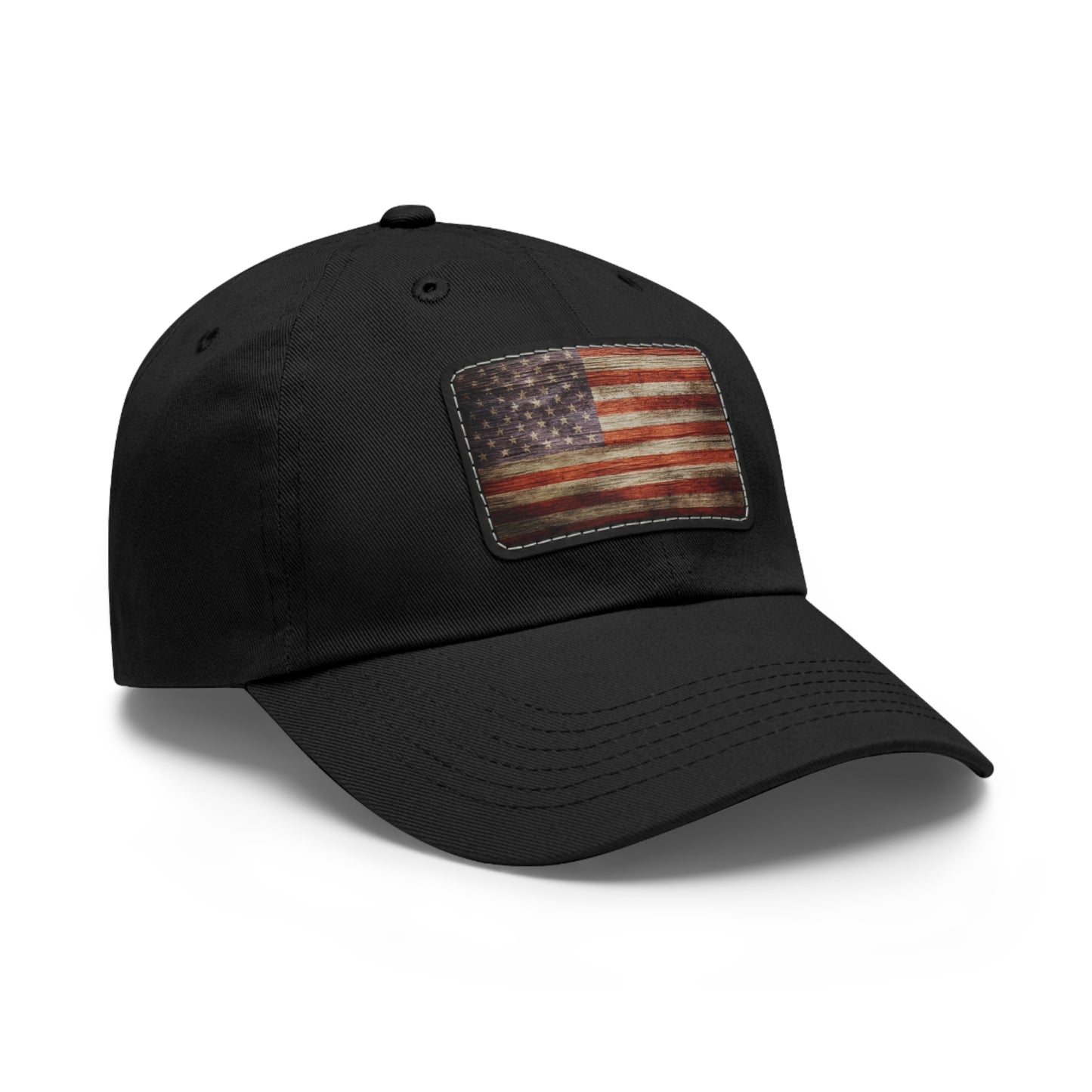 Dad Hat with Leather Patch (Rectangle) Worn vintage American flag