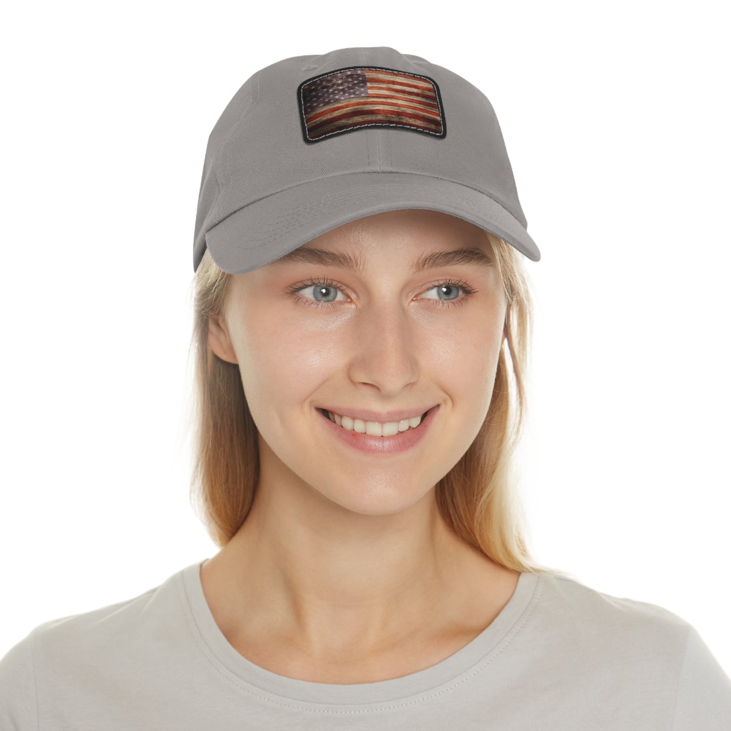 Dad Hat with Leather Patch (Rectangle) Worn vintage American flag