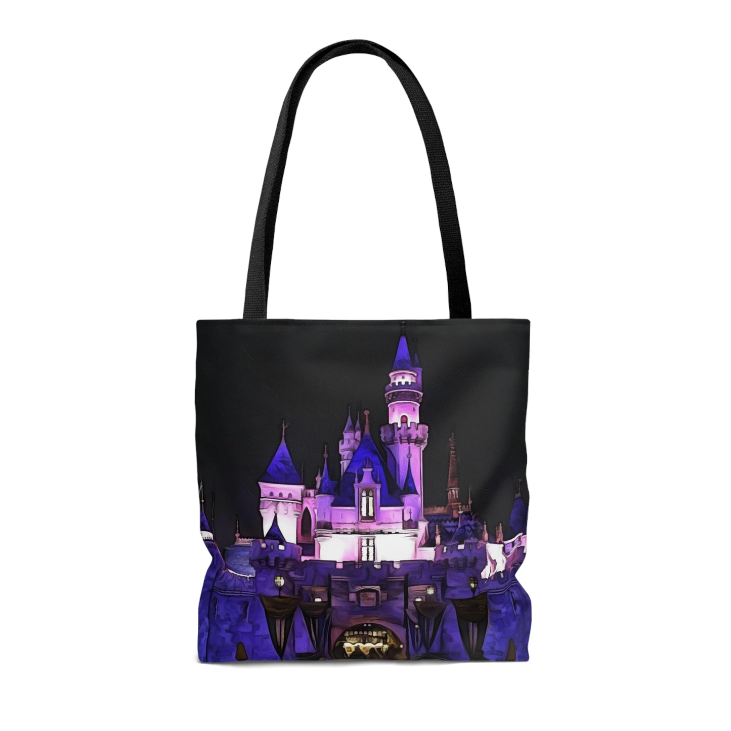AOP Tote Bag Painting of Disneyland Sleeping Beauty Castle night Time
