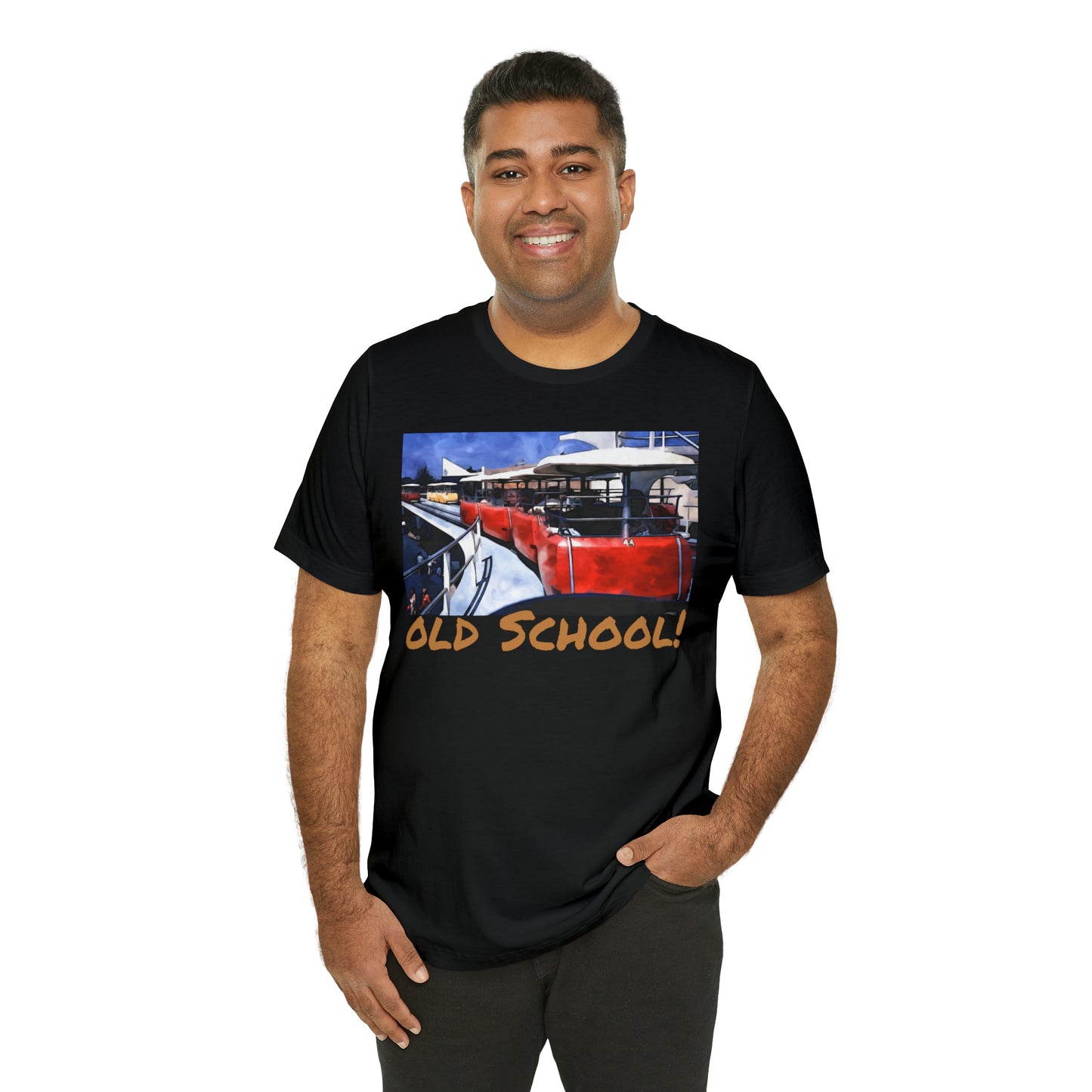 Unisex Jersey Short Sleeve Tee Painting of Disneyland People Mover old school!