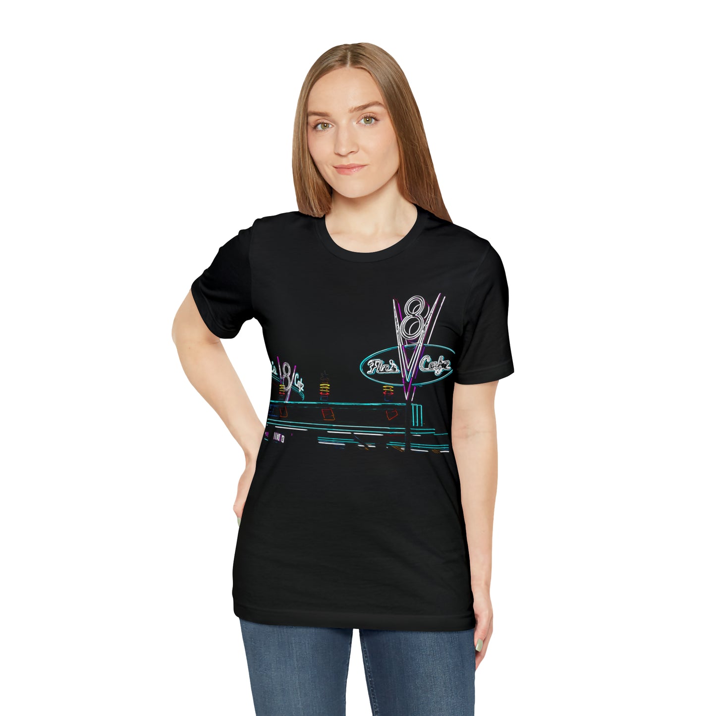 Unisex Jersey Short Sleeve Tee Painting of Disneyland Resort DCA Flo's V8 Cafe