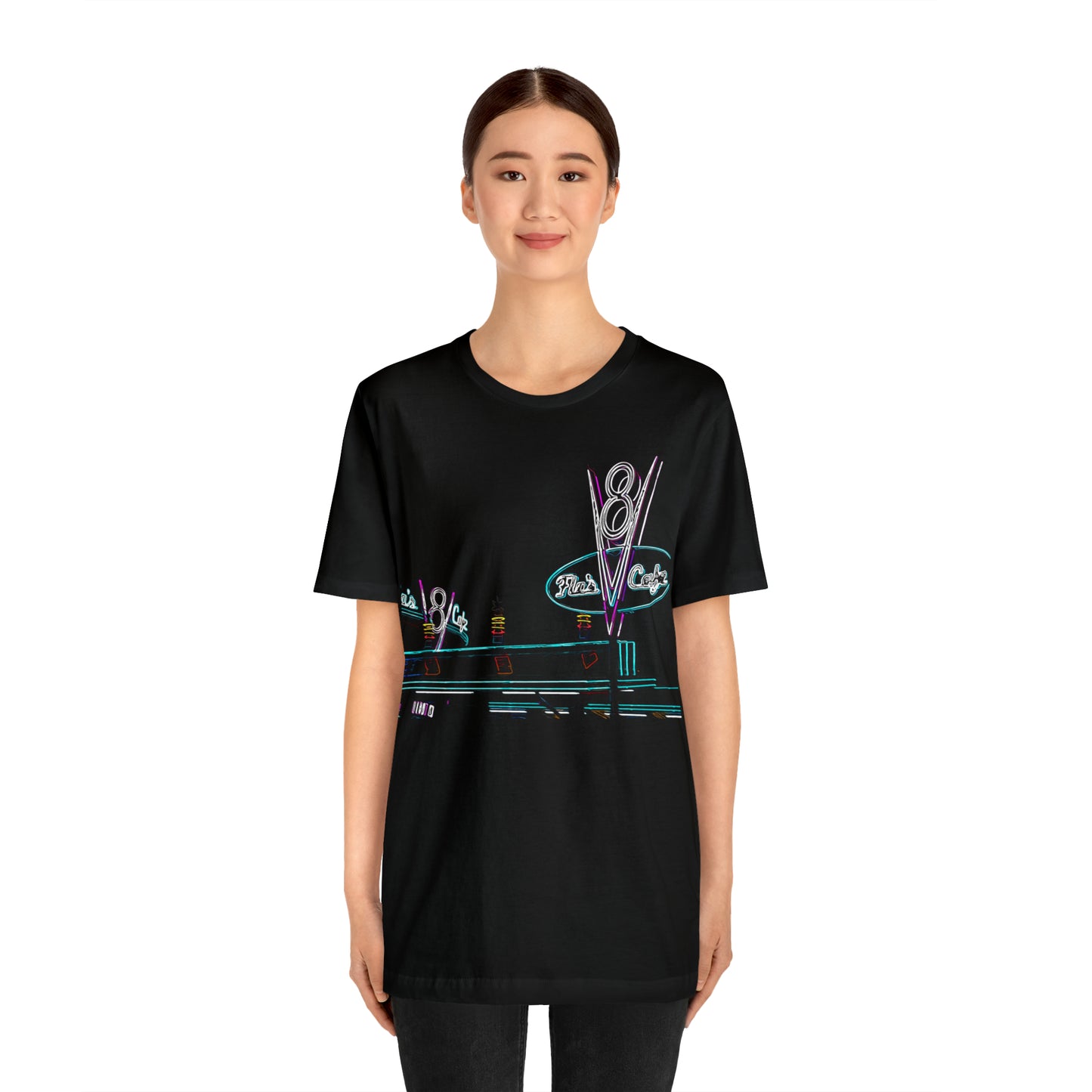 Unisex Jersey Short Sleeve Tee Painting of Disneyland Resort DCA Flo's V8 Cafe
