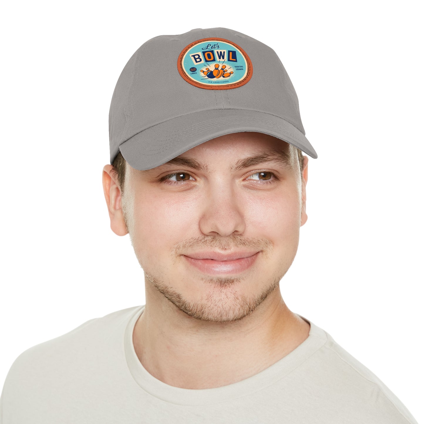 Dad Hat with Leather Patch (Round) Vintage style round metal sign - Let’s Bowl