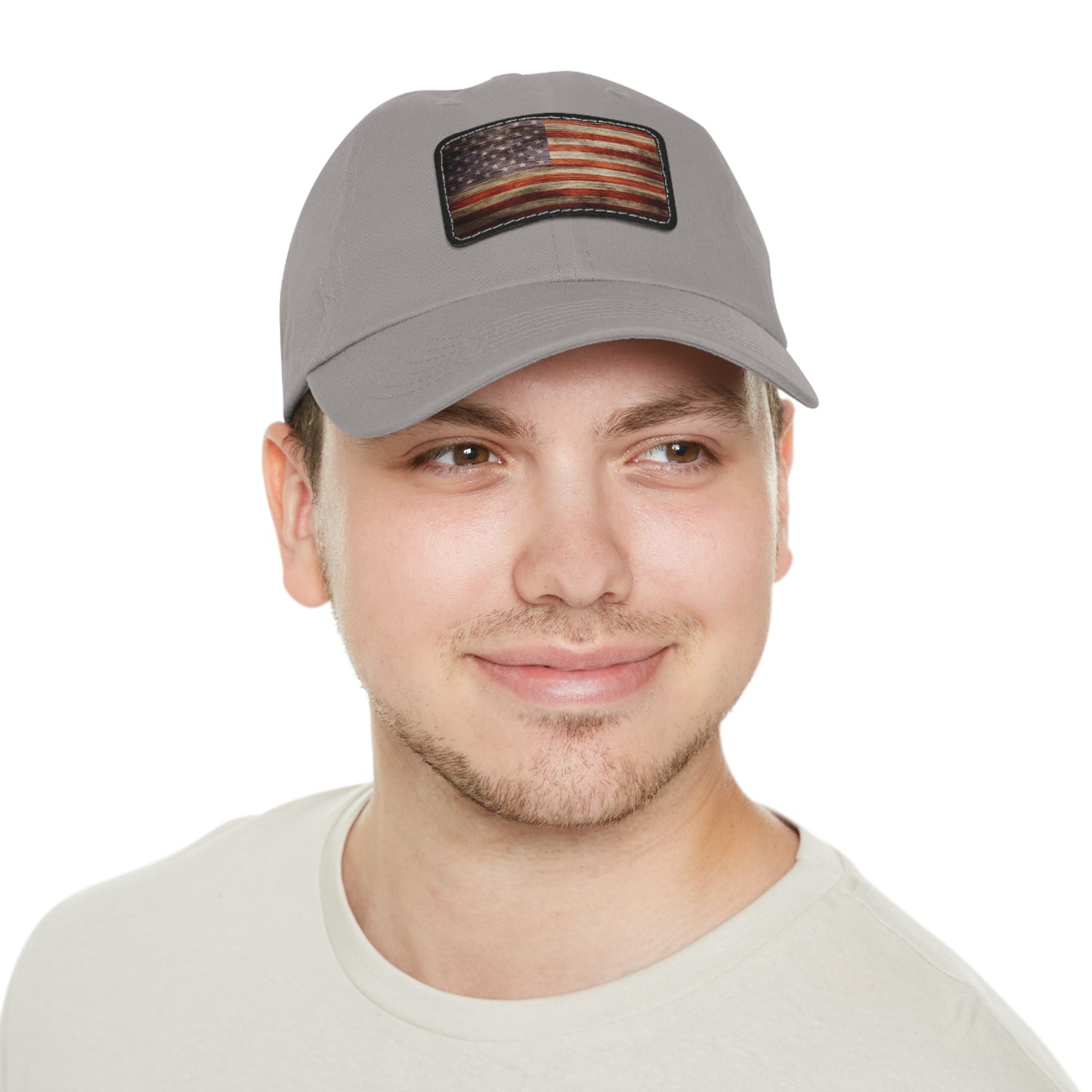 Dad Hat with Leather Patch (Rectangle) Worn vintage American flag