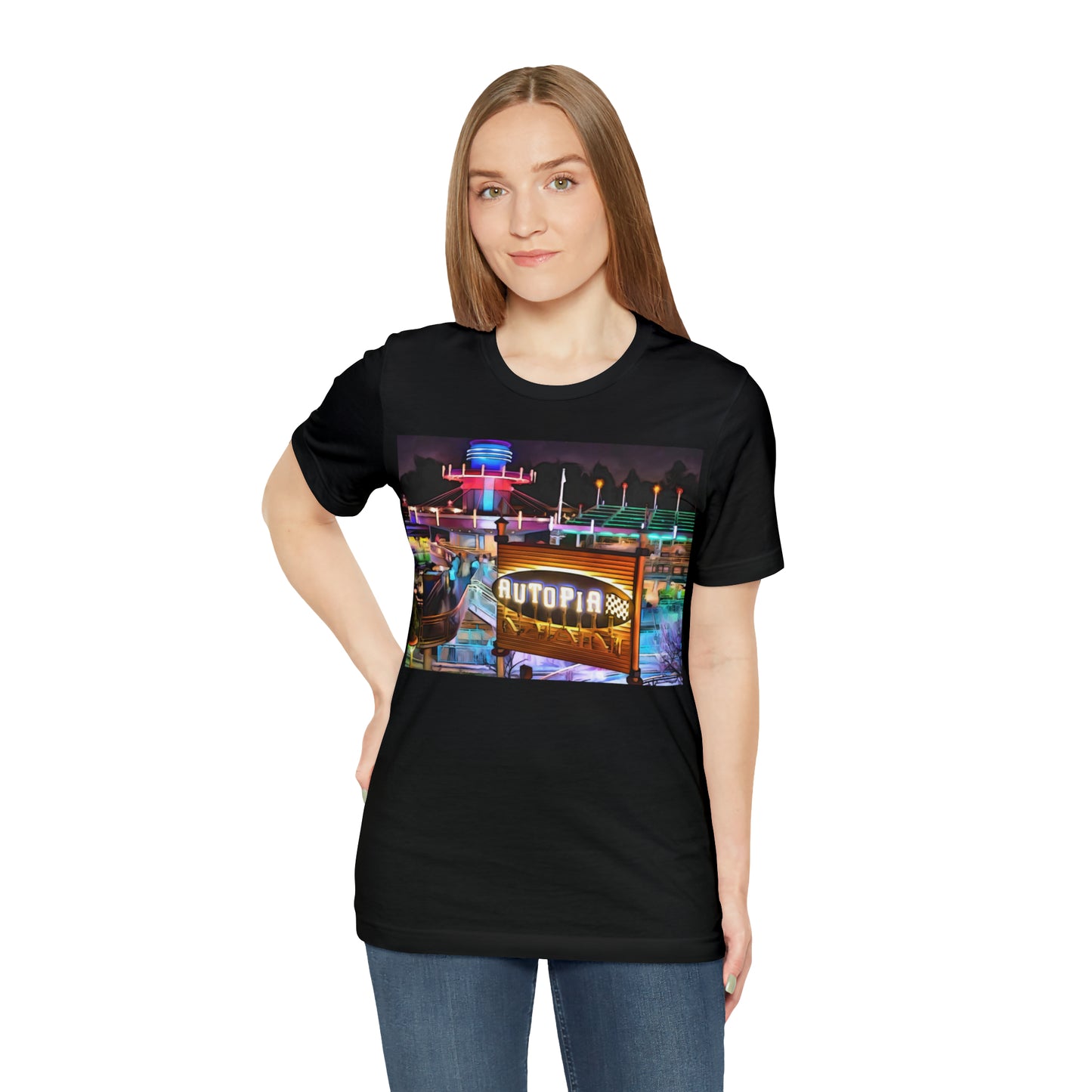 Unisex Jersey Short Sleeve Tee Painting of Disneyland AUTOPIA