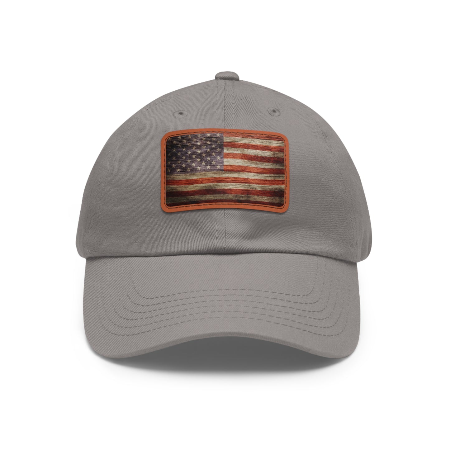 Dad Hat with Leather Patch (Rectangle) Worn vintage American flag