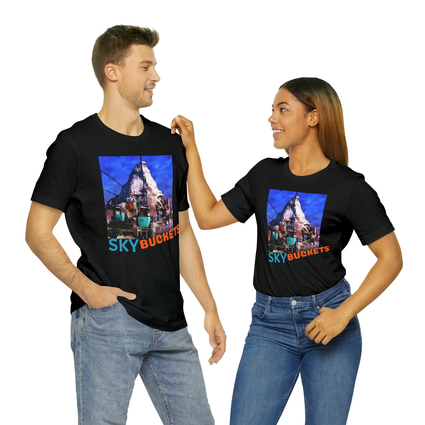 Unisex Jersey Short Sleeve Tee Painting of Disneyland SKY BUCKETS
