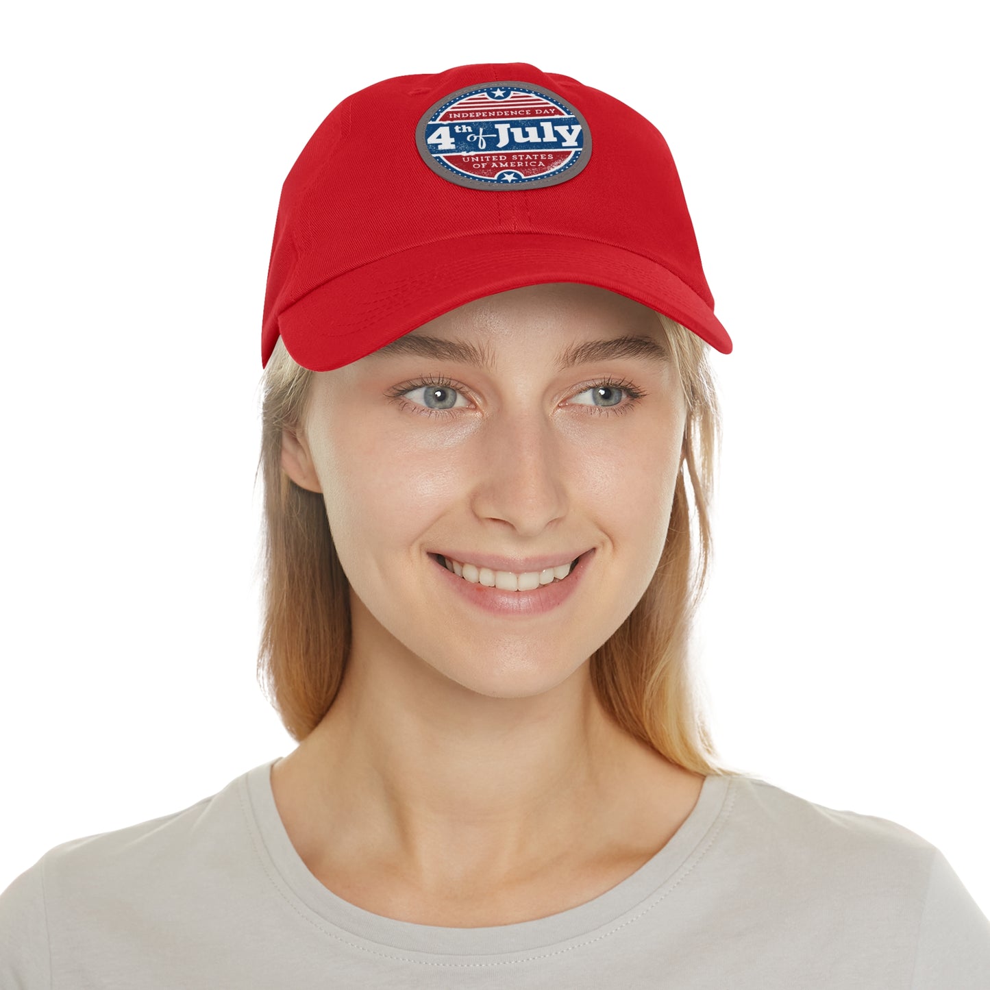 Dad Hat with Leather Patch (Round)Vintage Fourth of July Independence day stamp