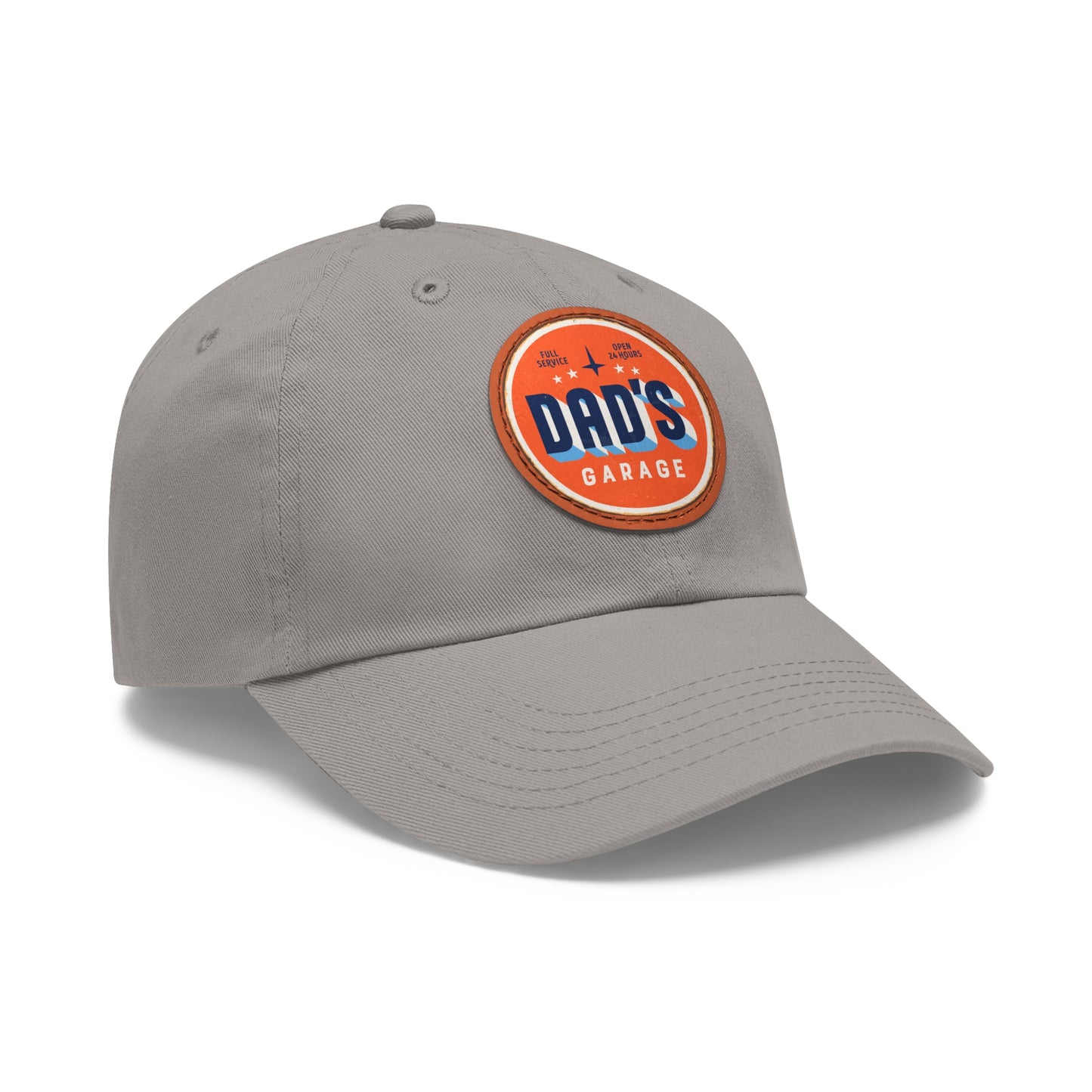 Dad Hat with Leather Patch (Round) Vintage metal sign - Dad’s Garage