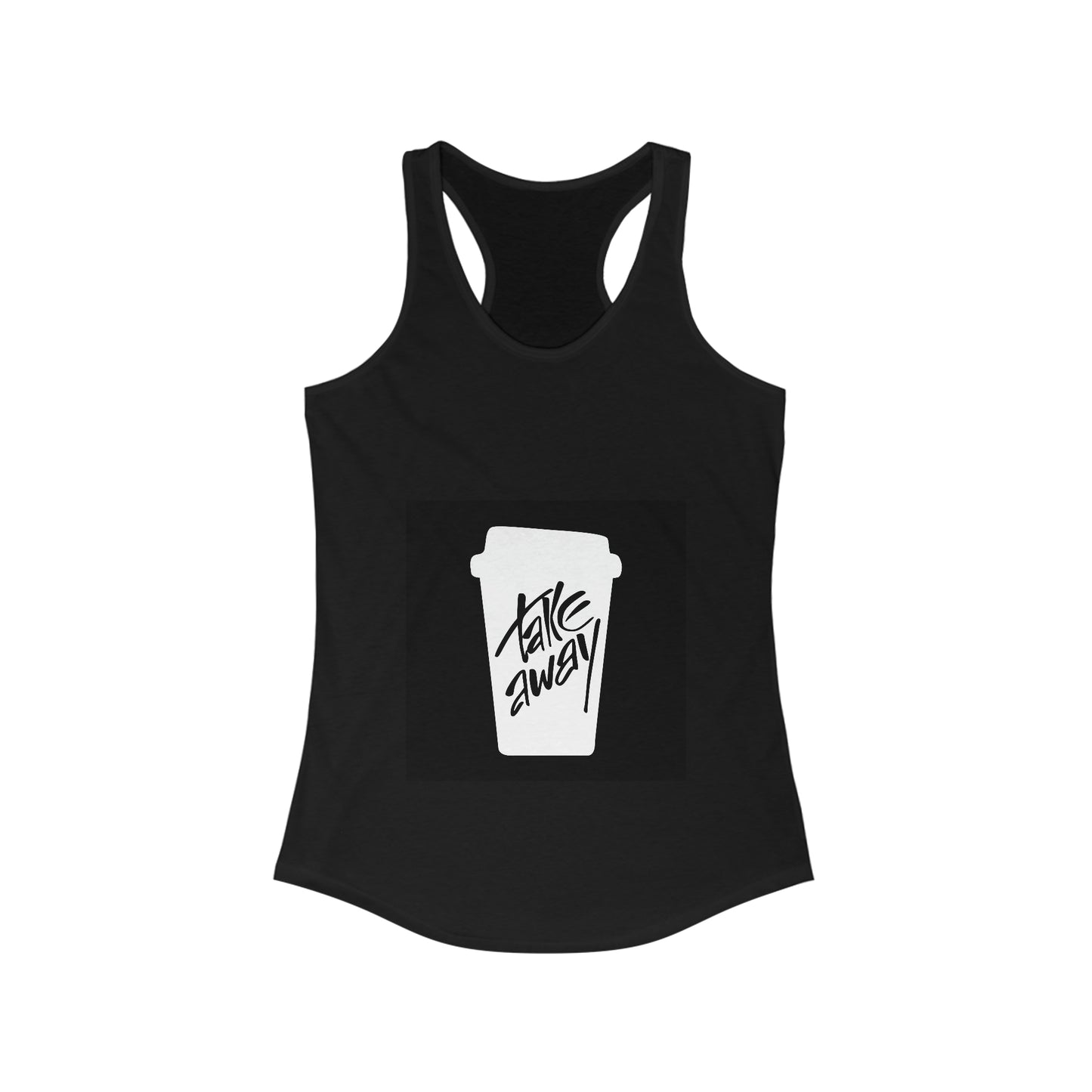 Women's Ideal Racerback Tank Takeaway. Take away coffee