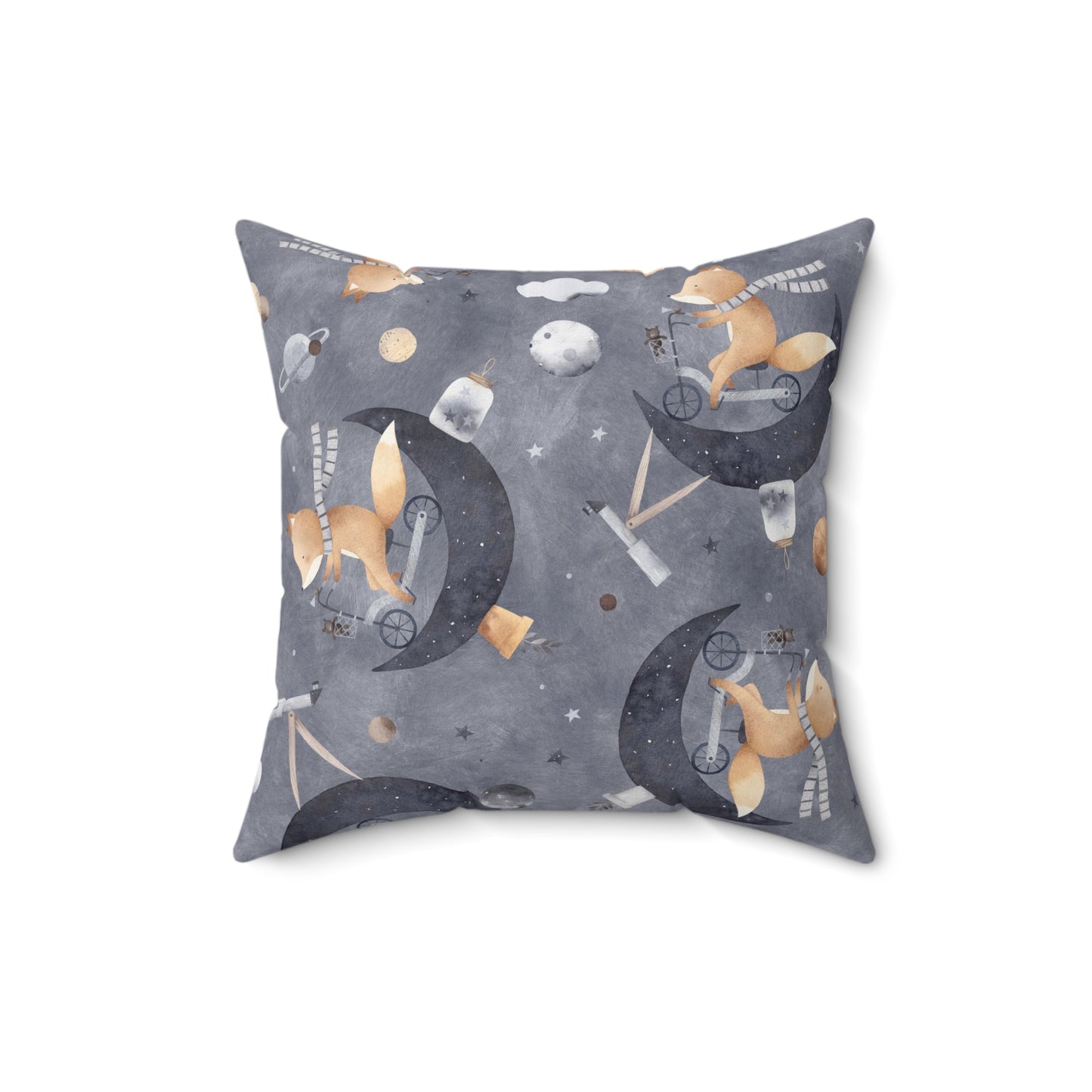Spun Polyester Square Pillow Seamless pattern with fox in space, watercolor
