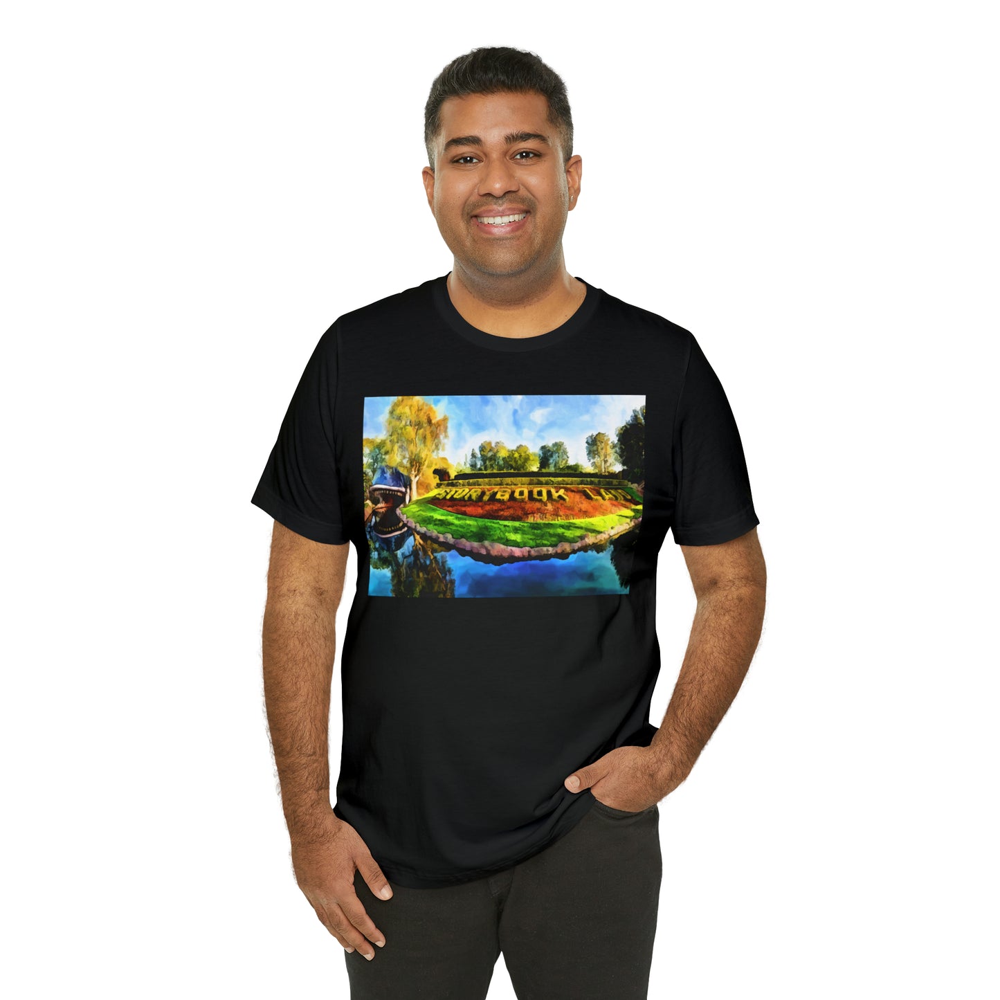 Unisex Jersey Short Sleeve Tee Painting of Disneyland STORY BOOK LAND