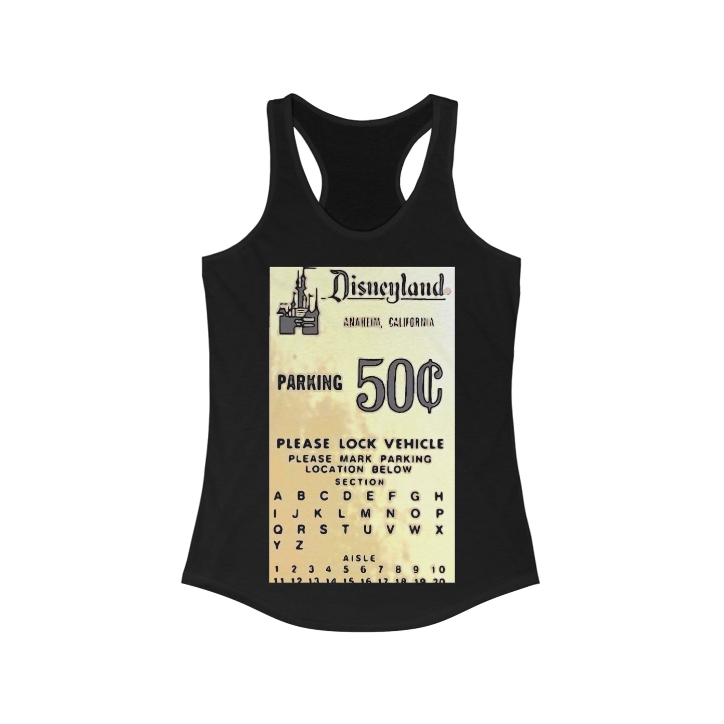 Women's Ideal Racerback Tank Painting of Disneyland Vintage Ticket Stub Parking