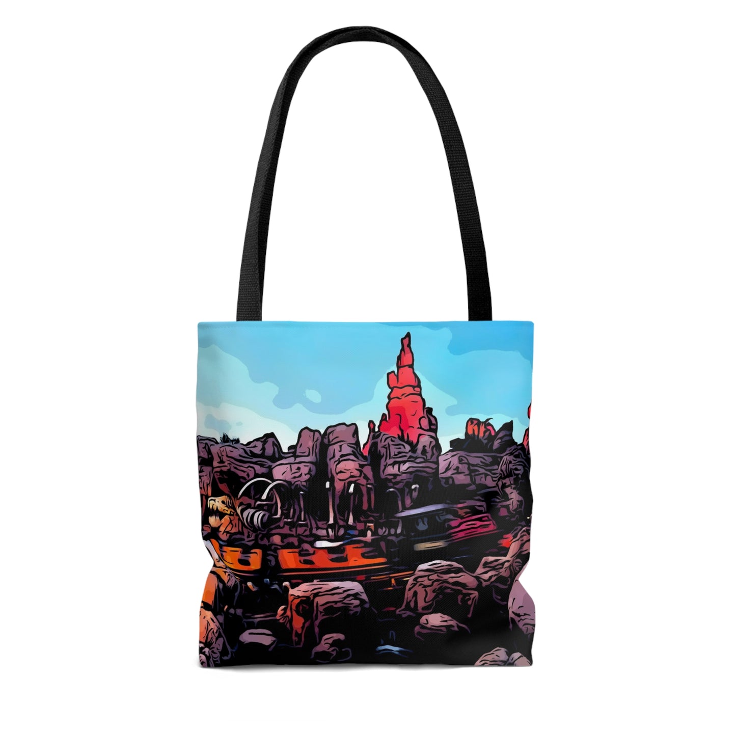 AOP Tote Bag Painting of Disneyland Big Thunder Mountain Railroad Train Ride