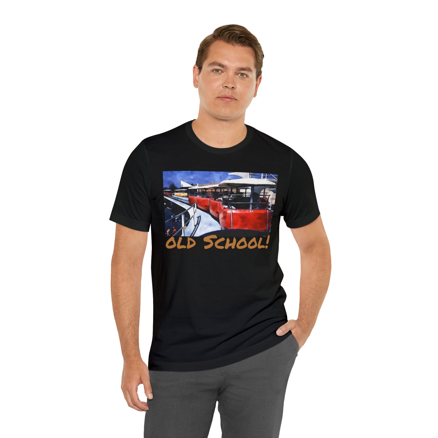 Unisex Jersey Short Sleeve Tee Painting of Disneyland People Mover old school!