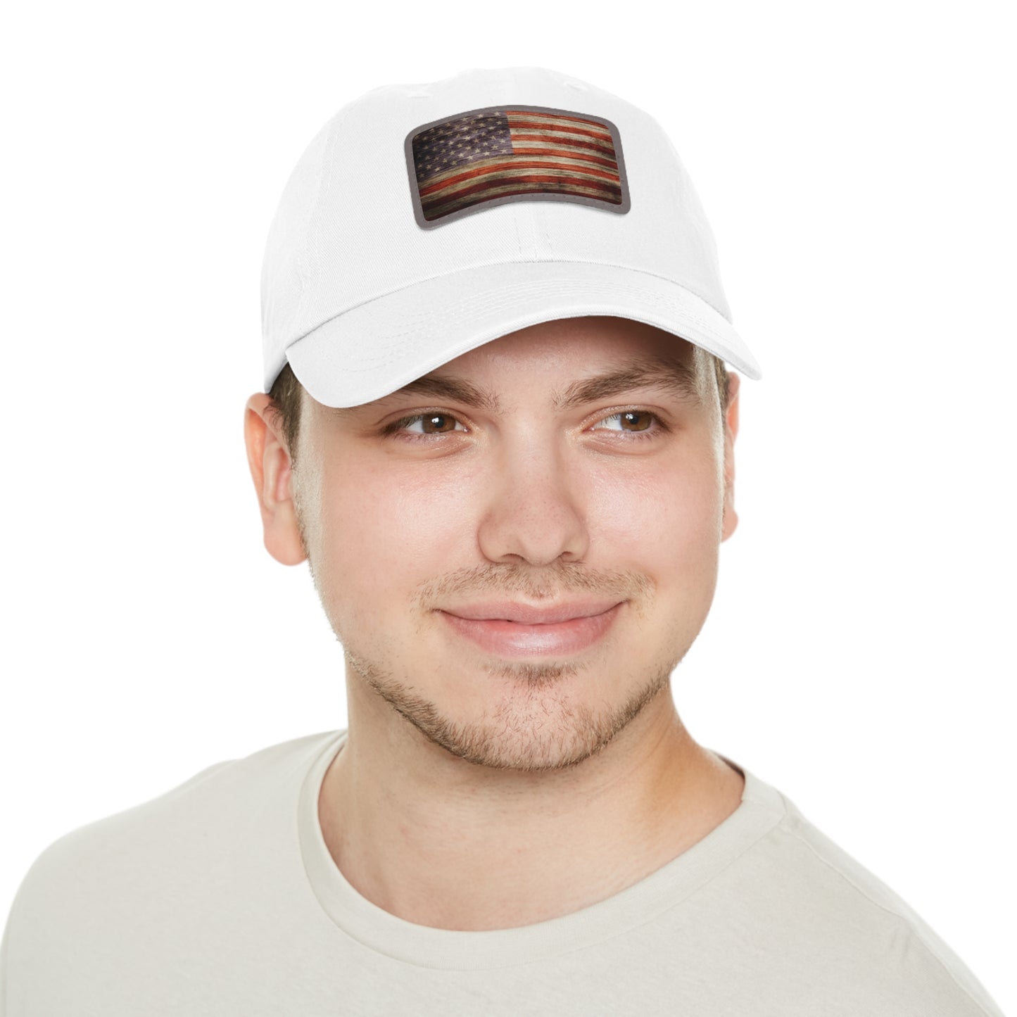 Dad Hat with Leather Patch (Rectangle) Worn vintage American flag