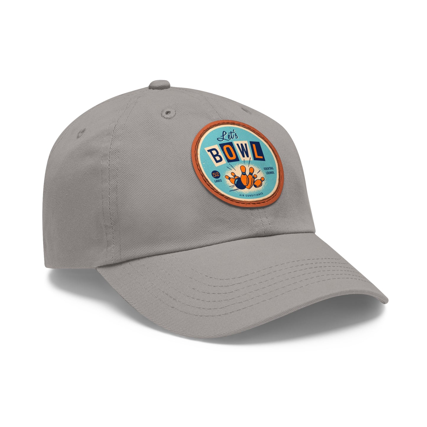 Dad Hat with Leather Patch (Round) Vintage style round metal sign - Let’s Bowl