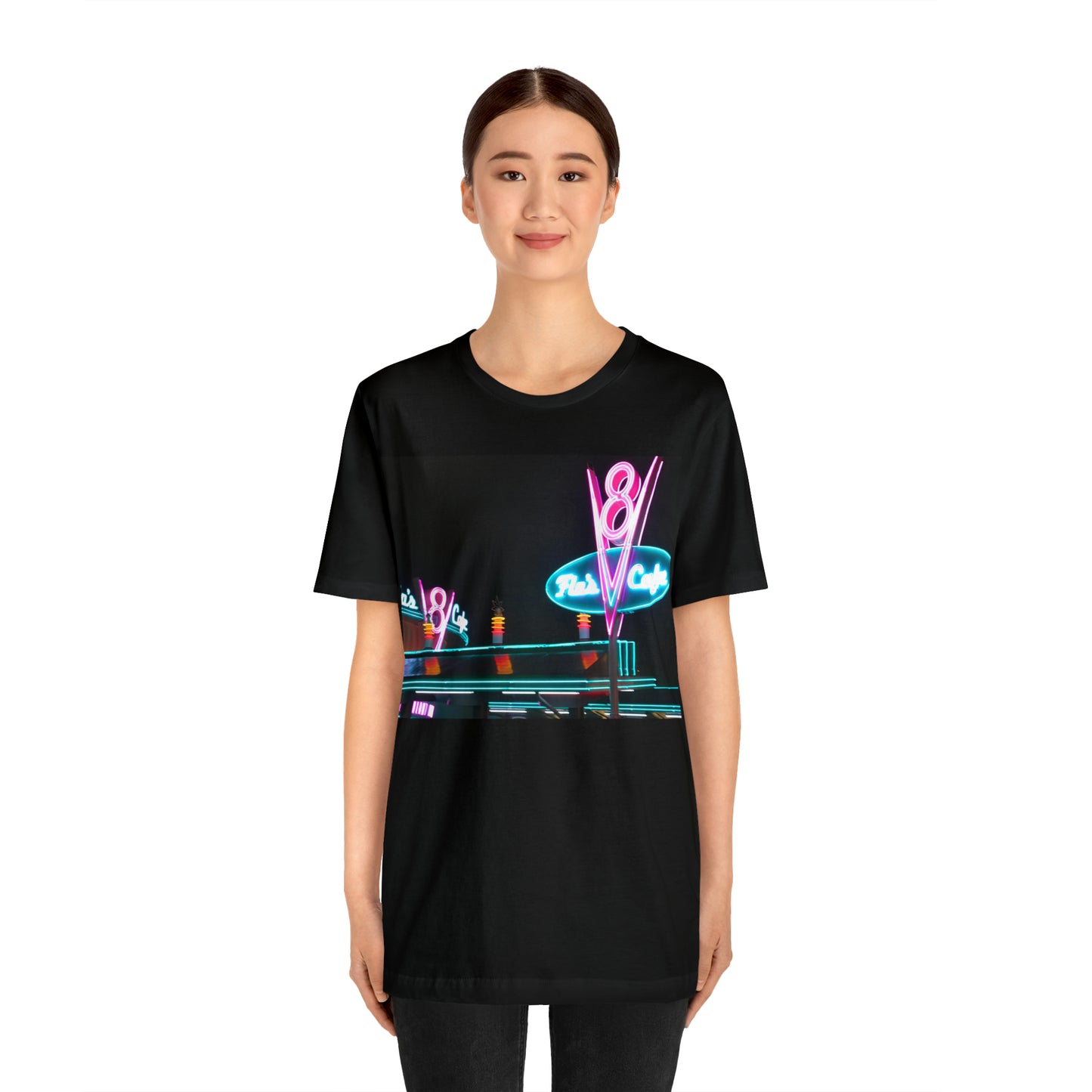 Unisex Jersey Short Sleeve Tee painting of Disneyland DCA Flo's V8 Cafe