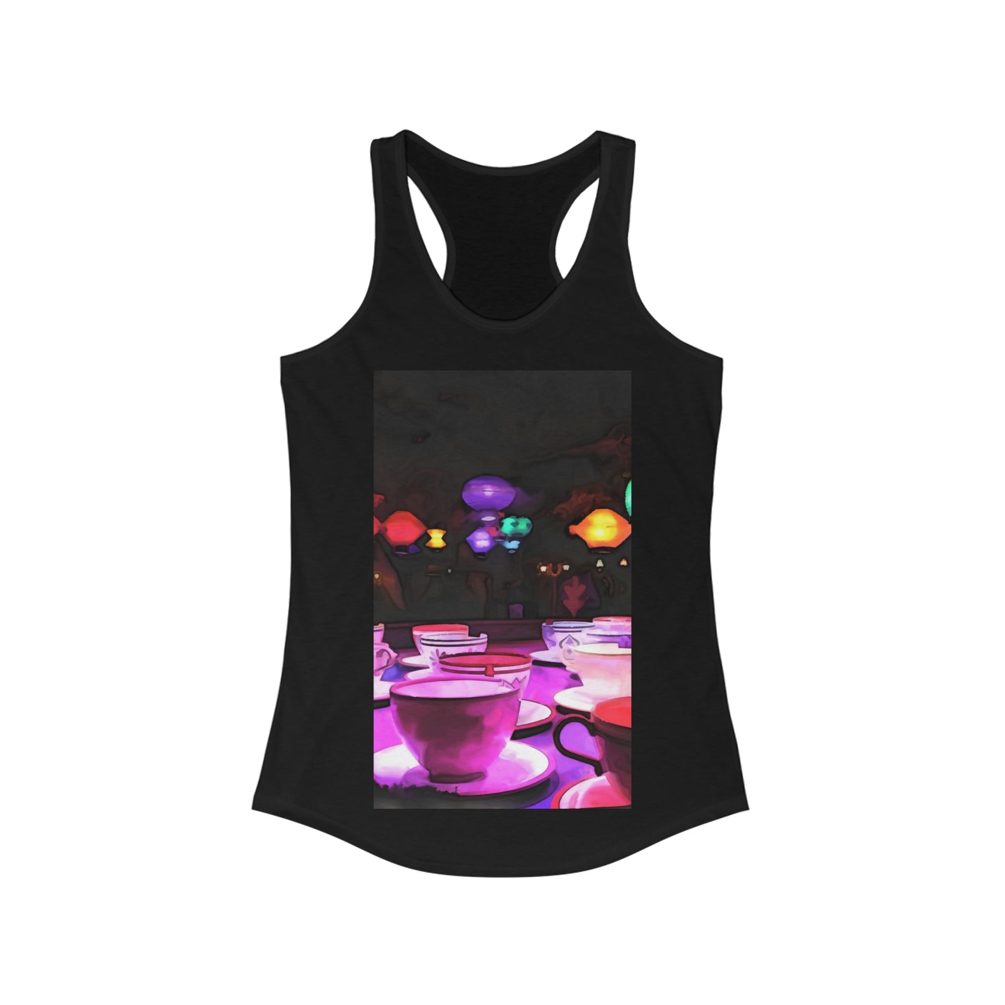 Women's Ideal Racerback Tank Painting of Disneyland Mad Tea Party Tea Cups