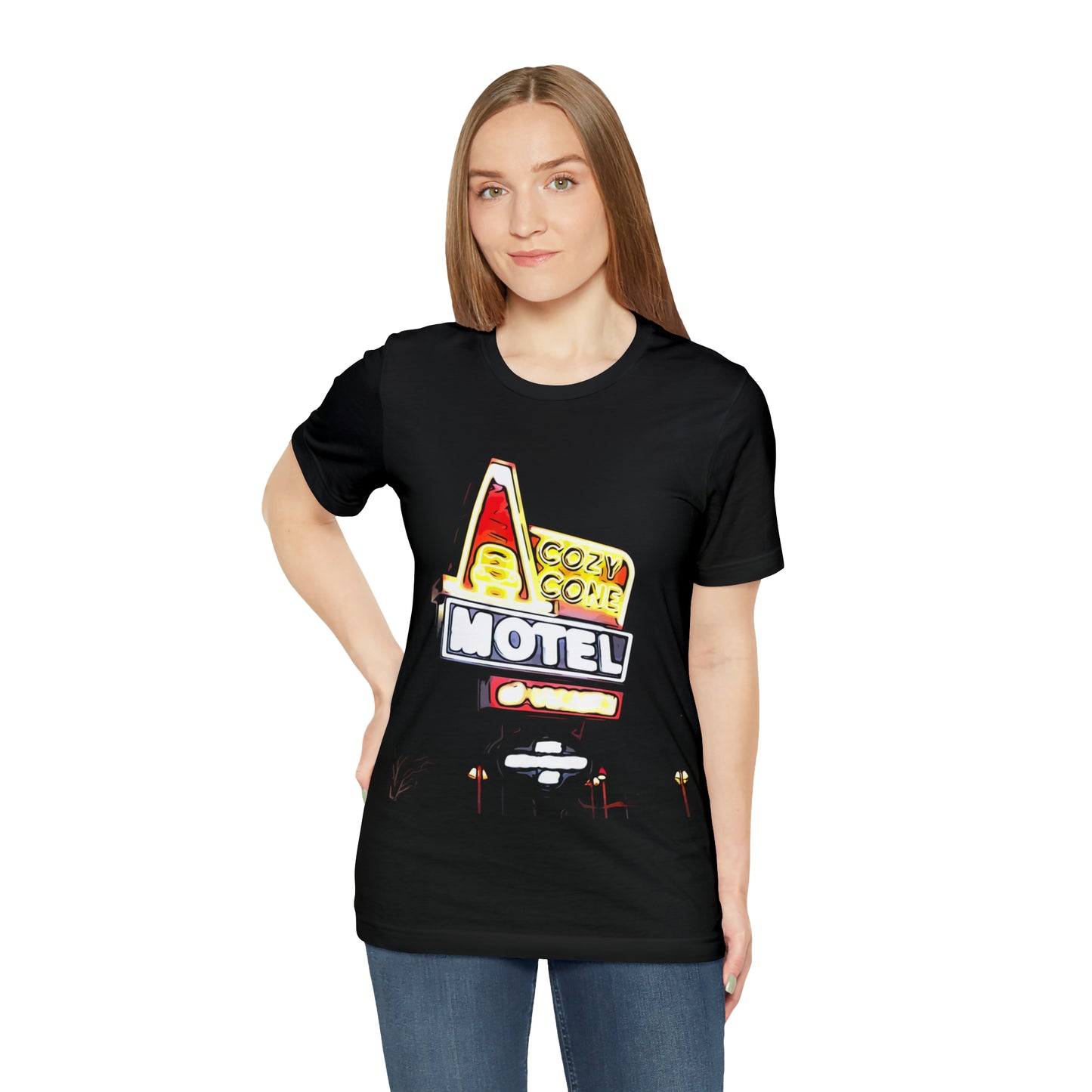 Unisex Jersey Short Sleeve Tee painting of Disneyland DCA Cozy Cone's Motel
