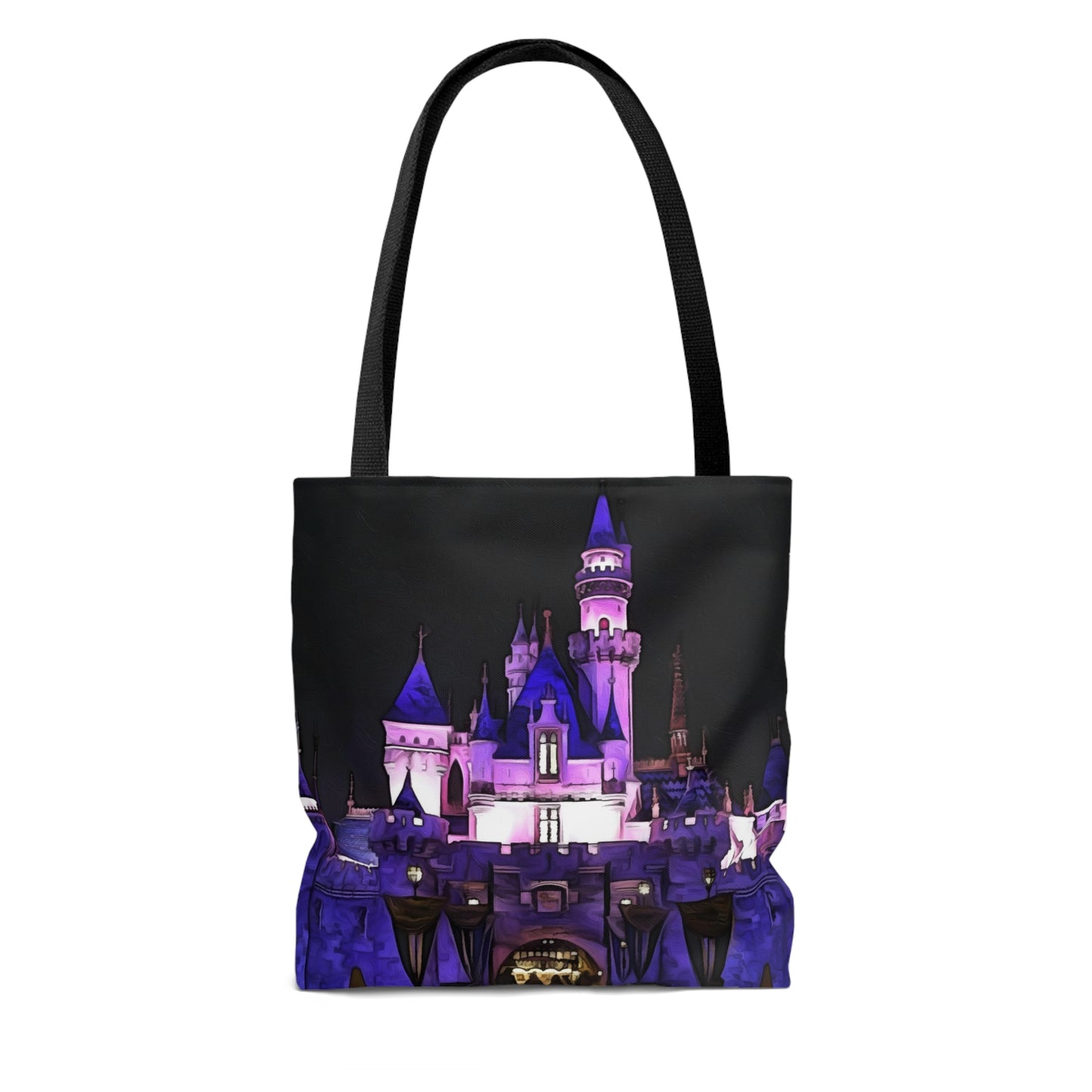 AOP Tote Bag Painting of Disneyland Sleeping Beauty Castle night Time