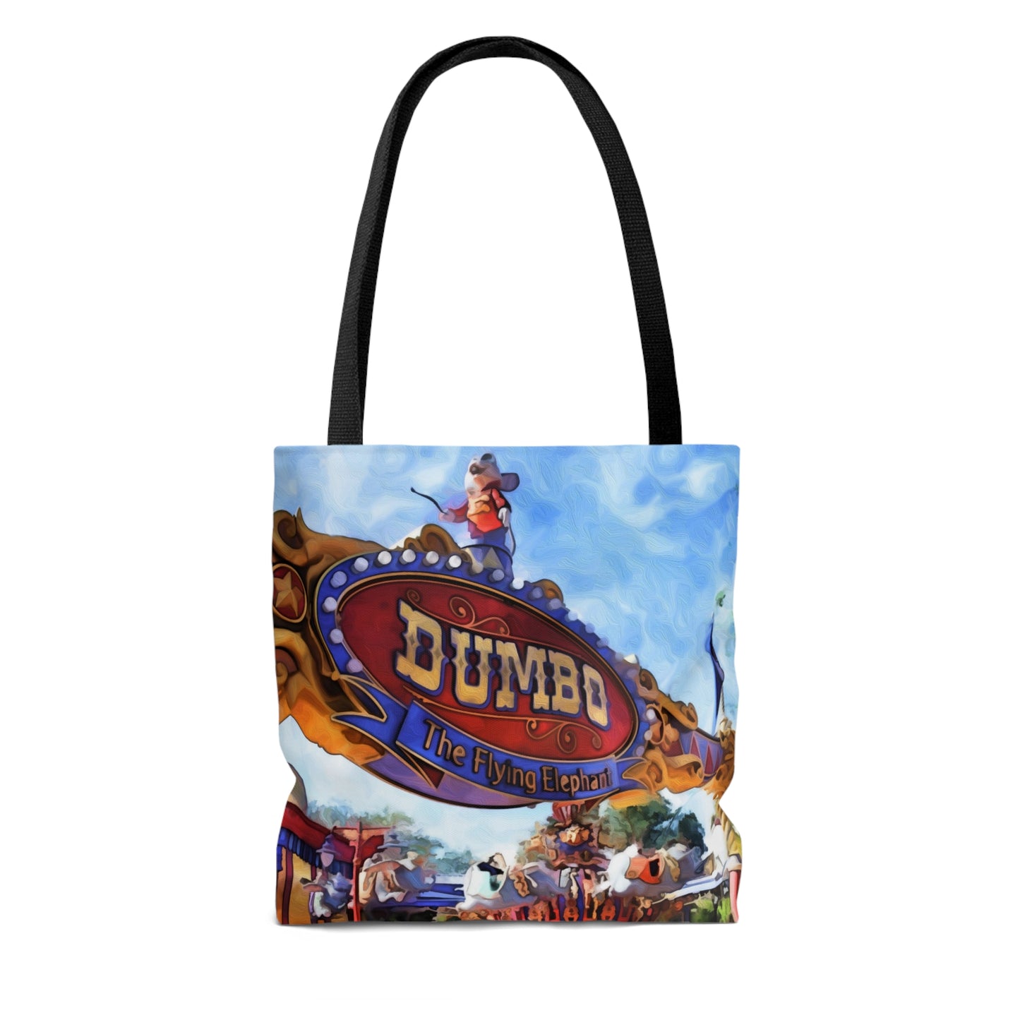 AOP Tote Bag Painting of Disneyland Resort Dumbo the Flying Elephant Ride