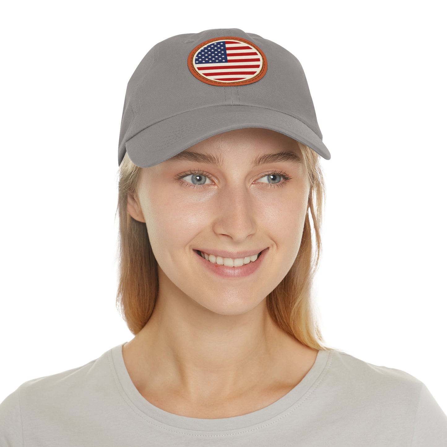 Dad Hat with Leather Patch (Round) Vintage Round United States of America Flag