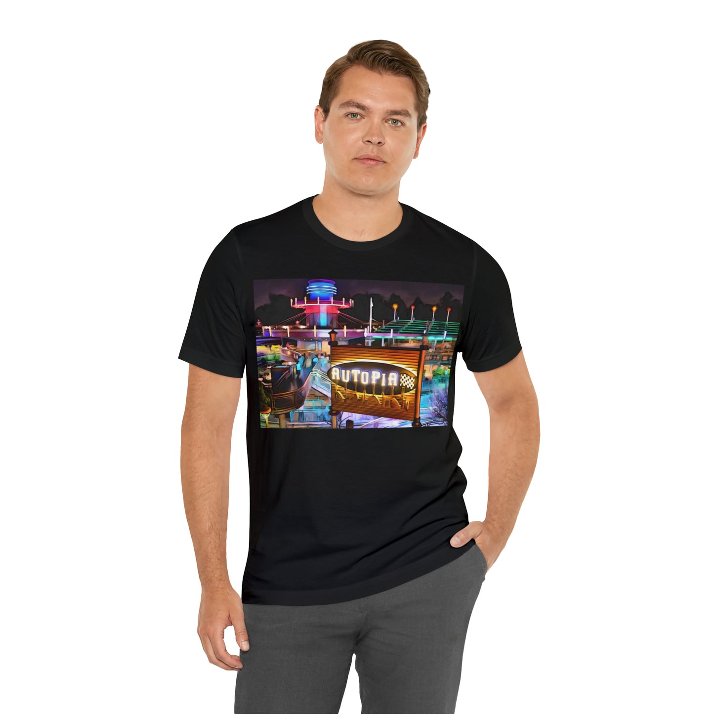 Unisex Jersey Short Sleeve Tee Painting of Disneyland AUTOPIA