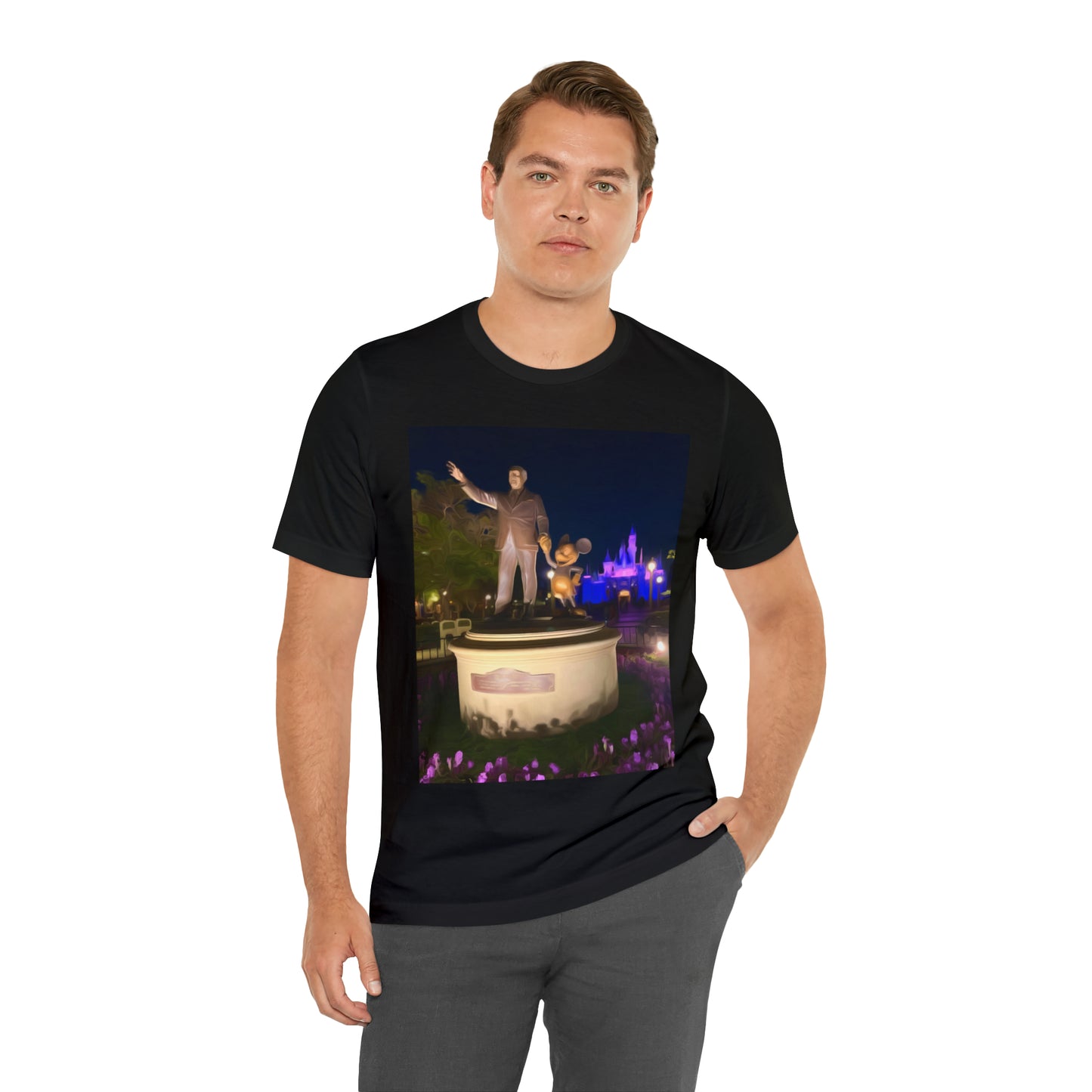 Unisex Jersey Short Sleeve Tee Painting of It's A Disney Thing! WALT & STATUE