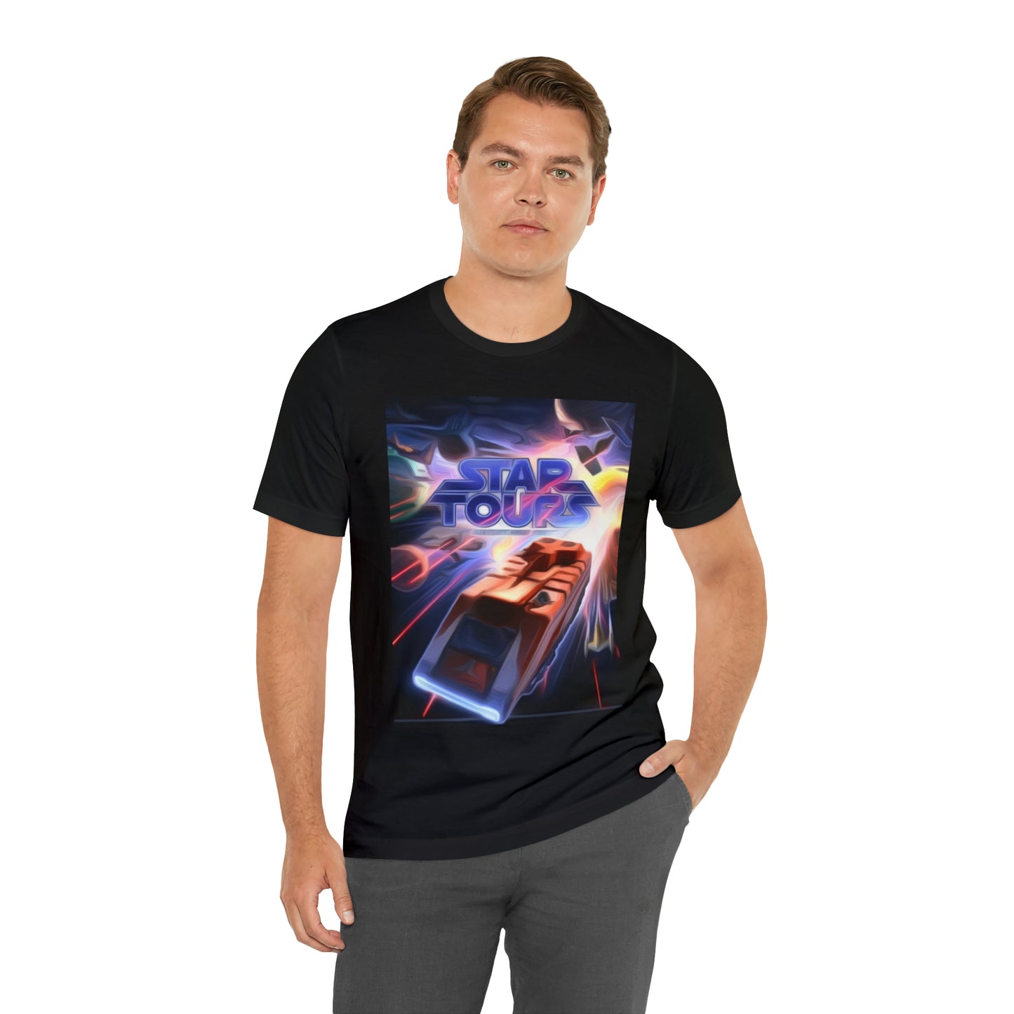 Unisex Jersey Short Sleeve Tee Painting of Disneyland STAR TOURS Poster