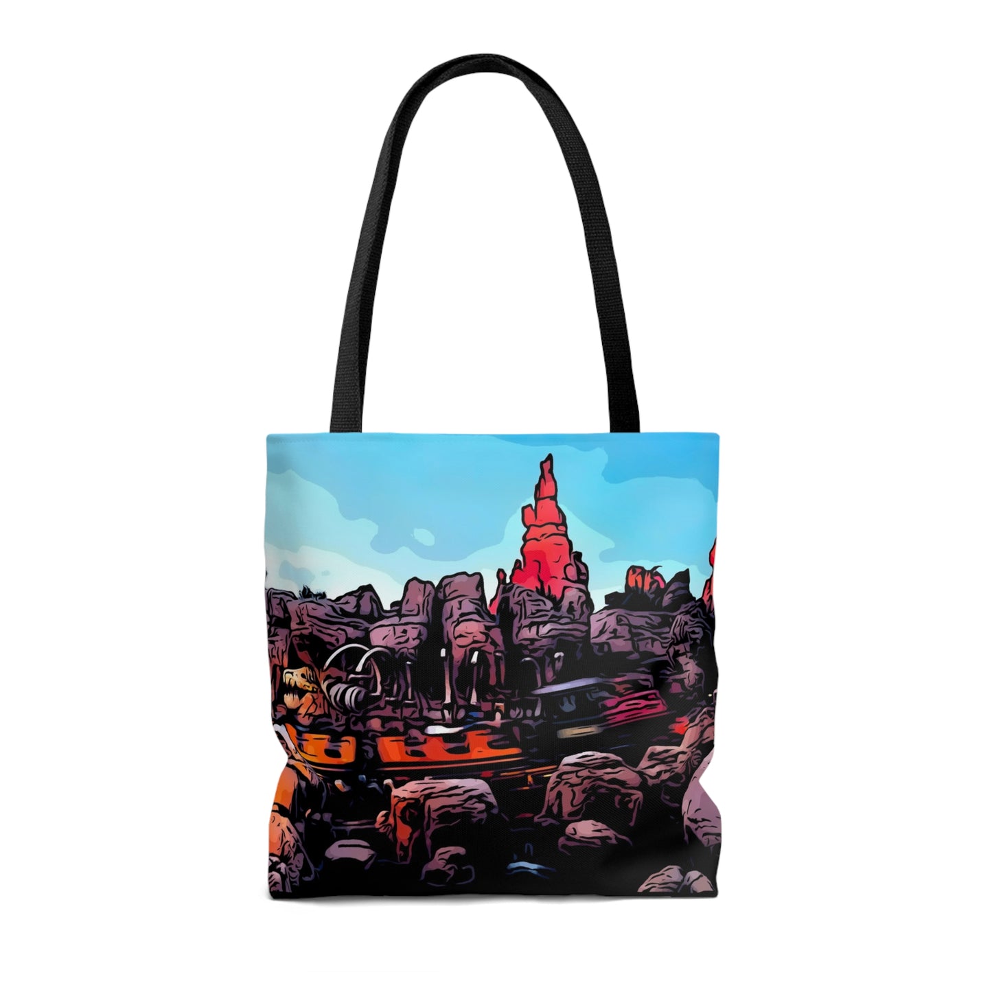 AOP Tote Bag Painting of Disneyland Big Thunder Mountain Railroad Train Ride