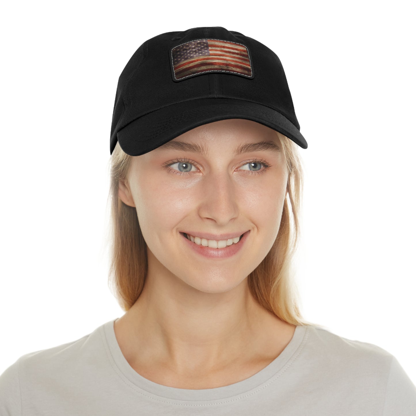 Dad Hat with Leather Patch (Rectangle) Worn vintage American flag